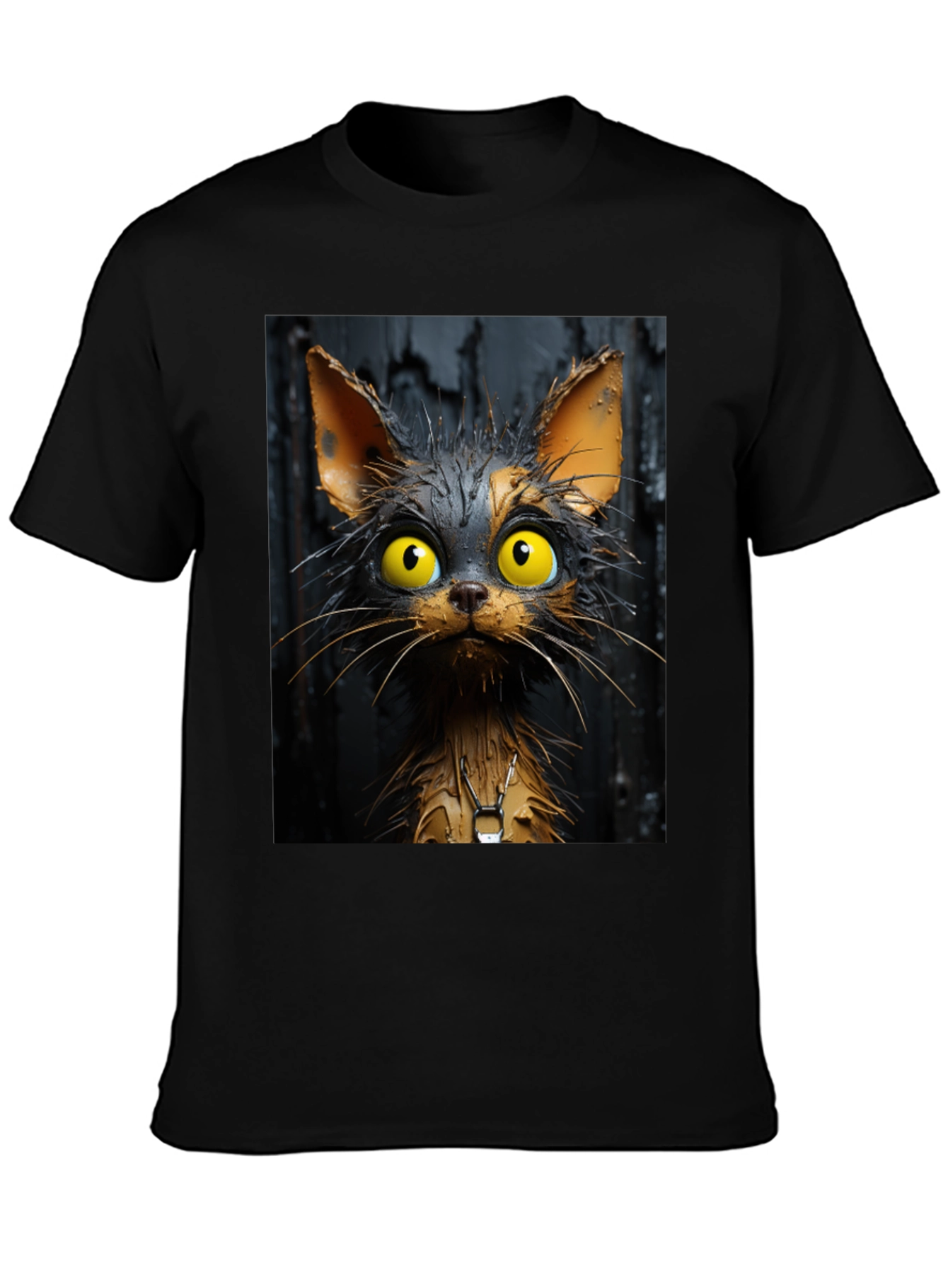 Cartoon Cat Graphic Tee - Unisex Black T-Shirt