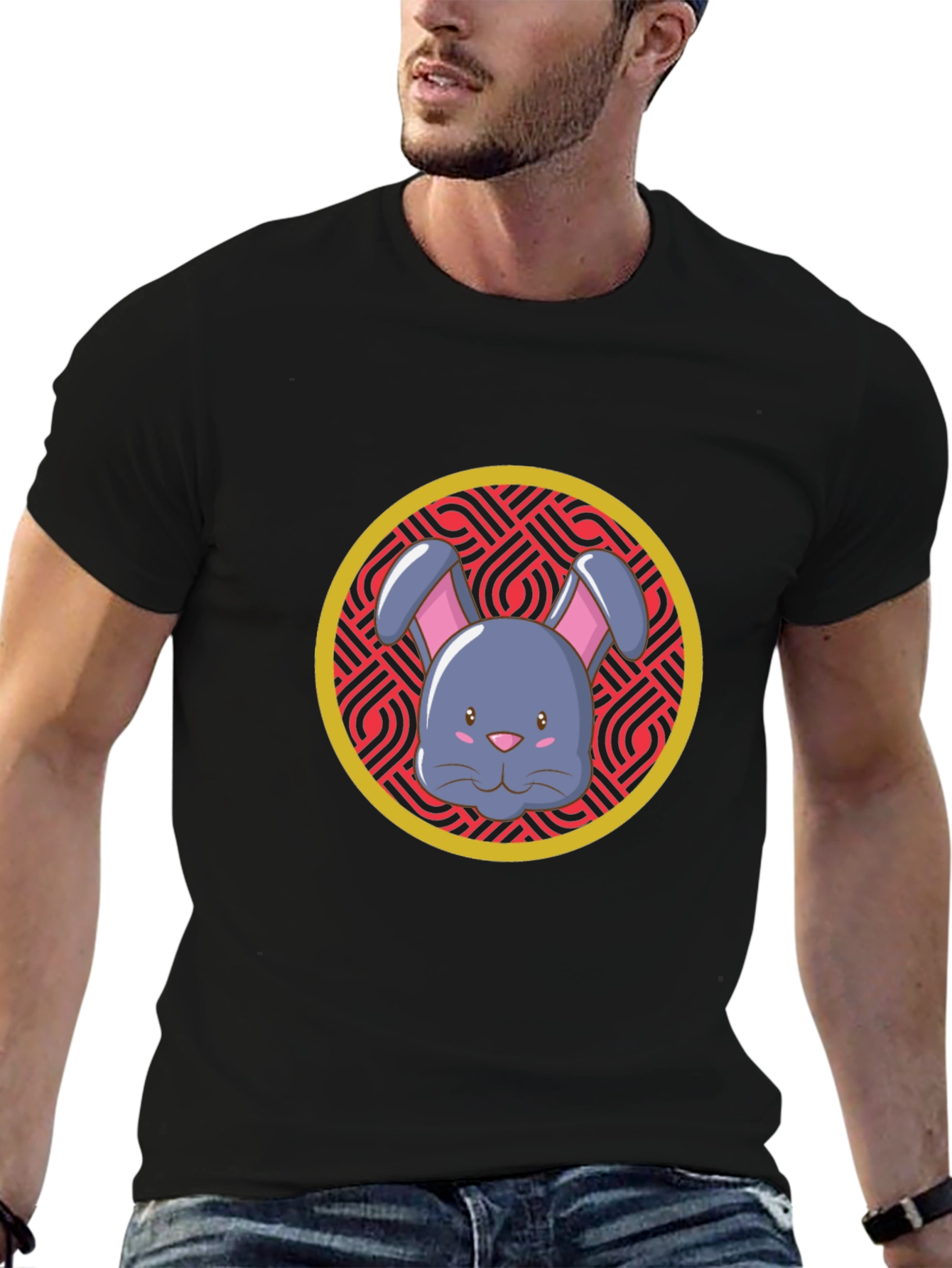 Bunny Graphic Tee - Stylish Black Cotton T-Shirt