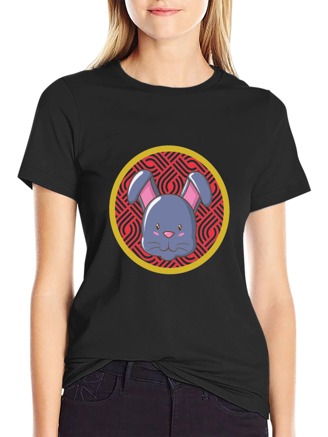 Bunny Graphic Tee - Stylish Black Cotton T-Shirt
