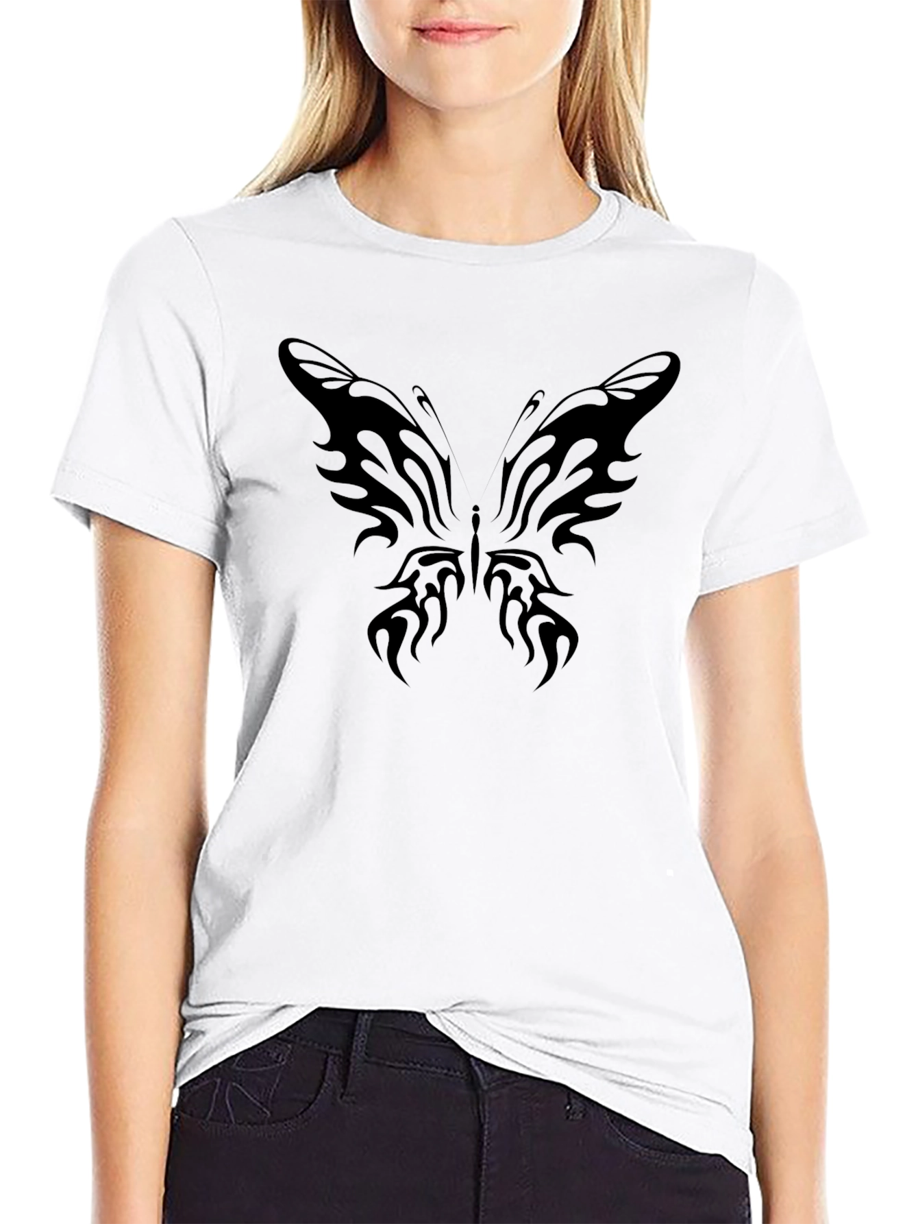 Tribal Butterfly Graphic Black T-Shirt