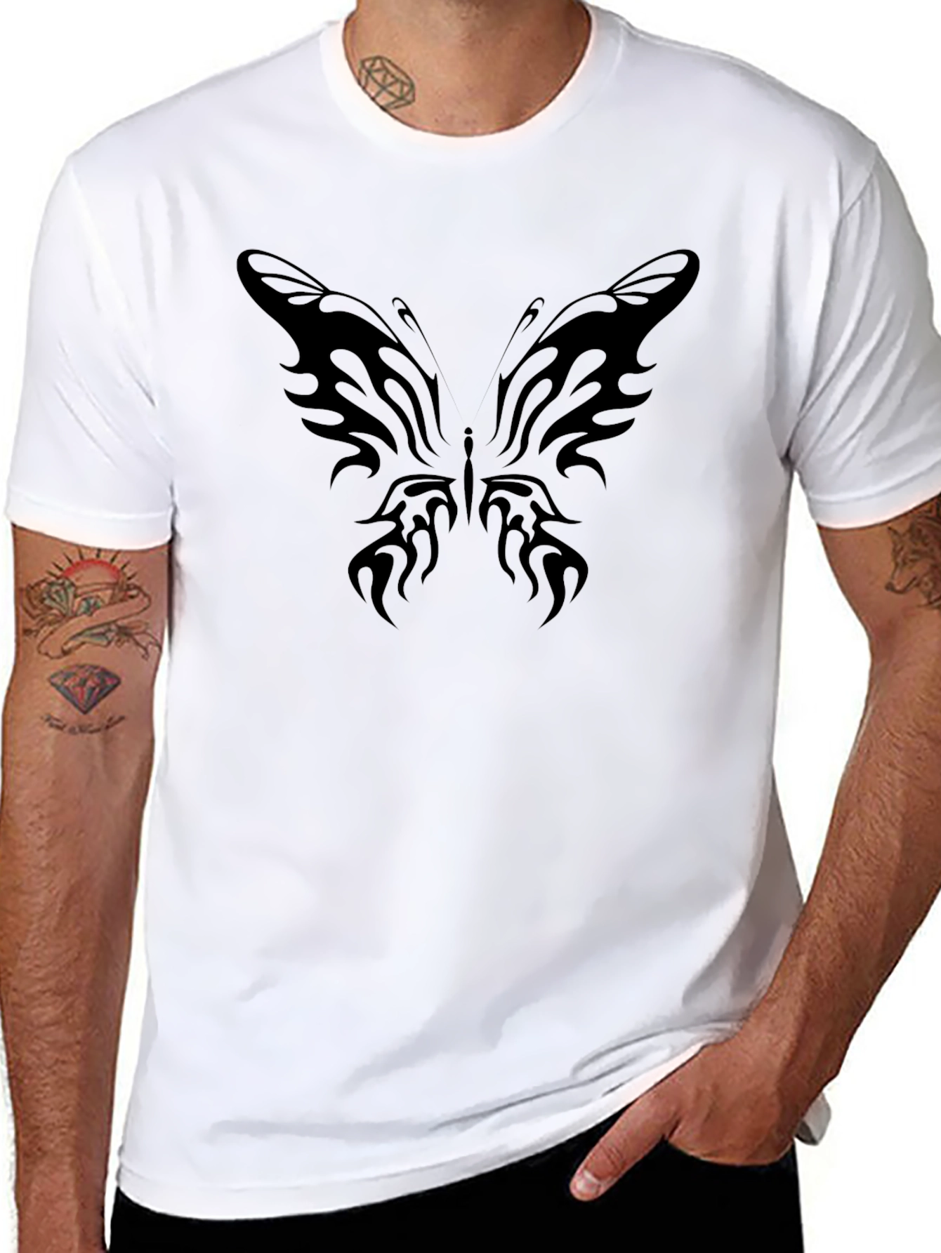 Tribal Butterfly Graphic Black T-Shirt