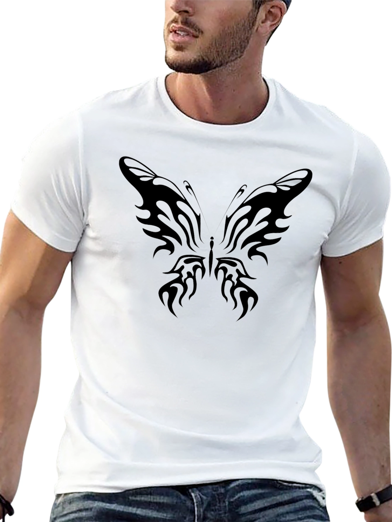 Tribal Butterfly Graphic Black T-Shirt