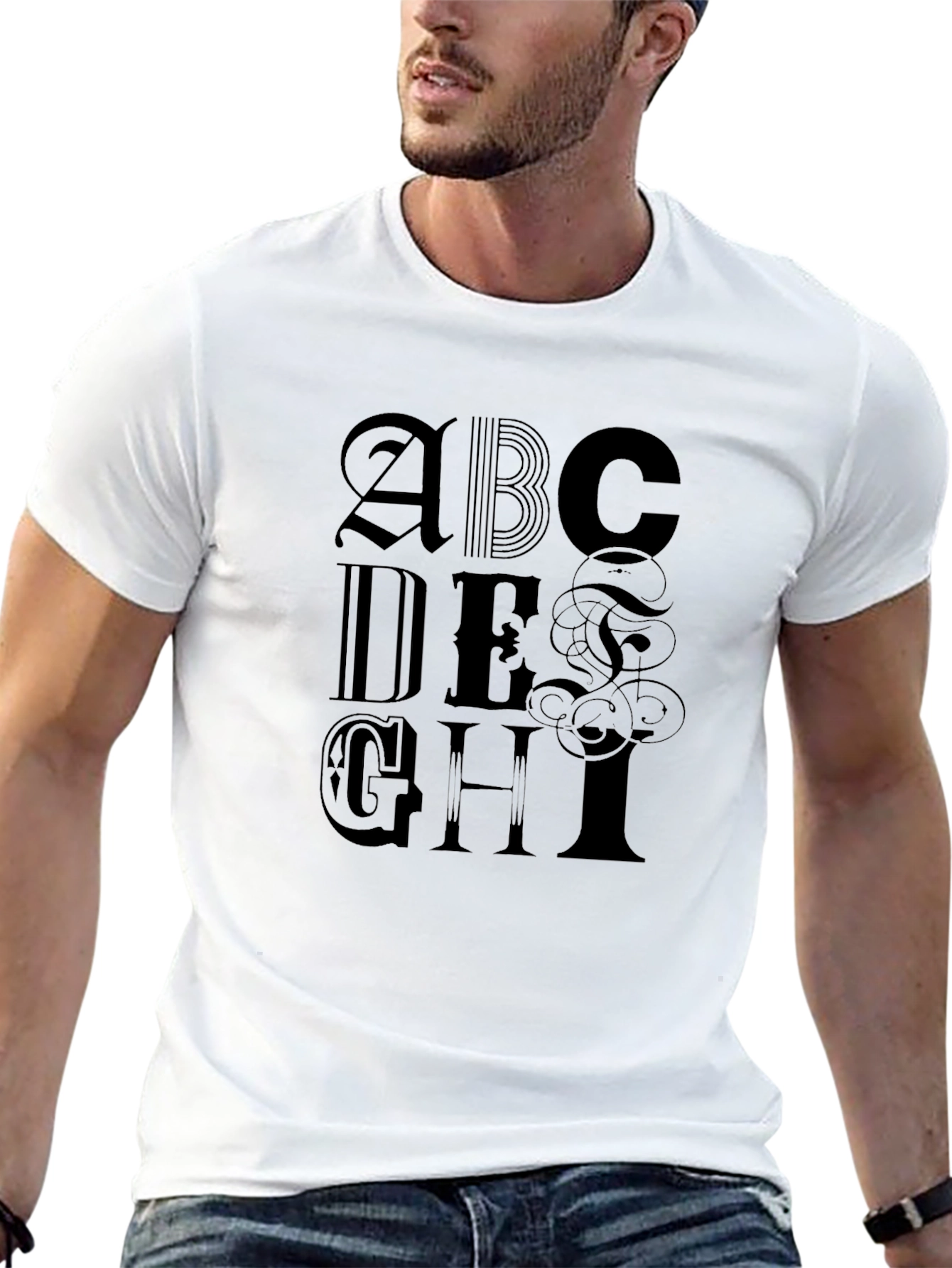 ABC Lettering Black T-Shirt - Stylish Graphic Tee
