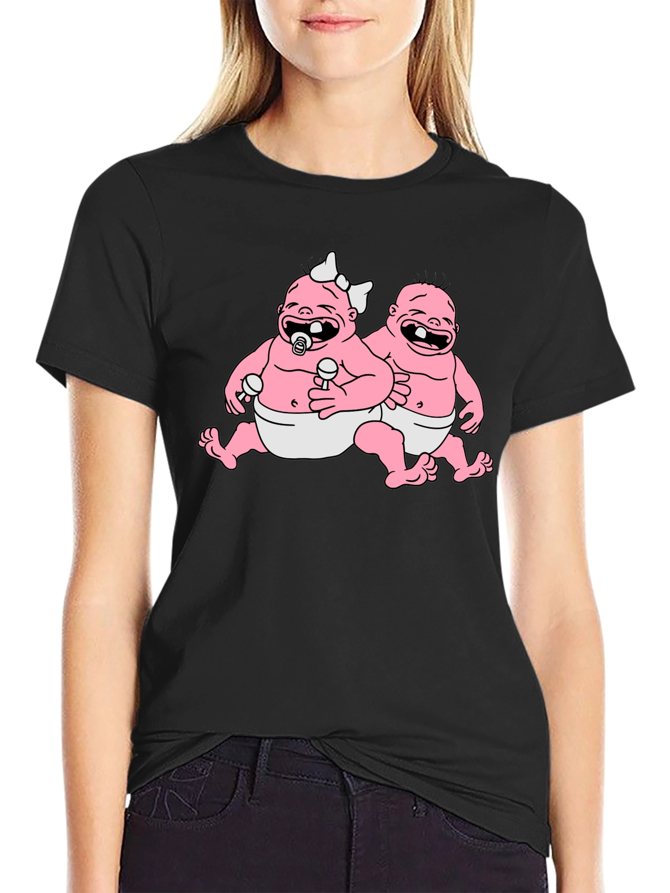 Cartoon Babies Black T-Shirt