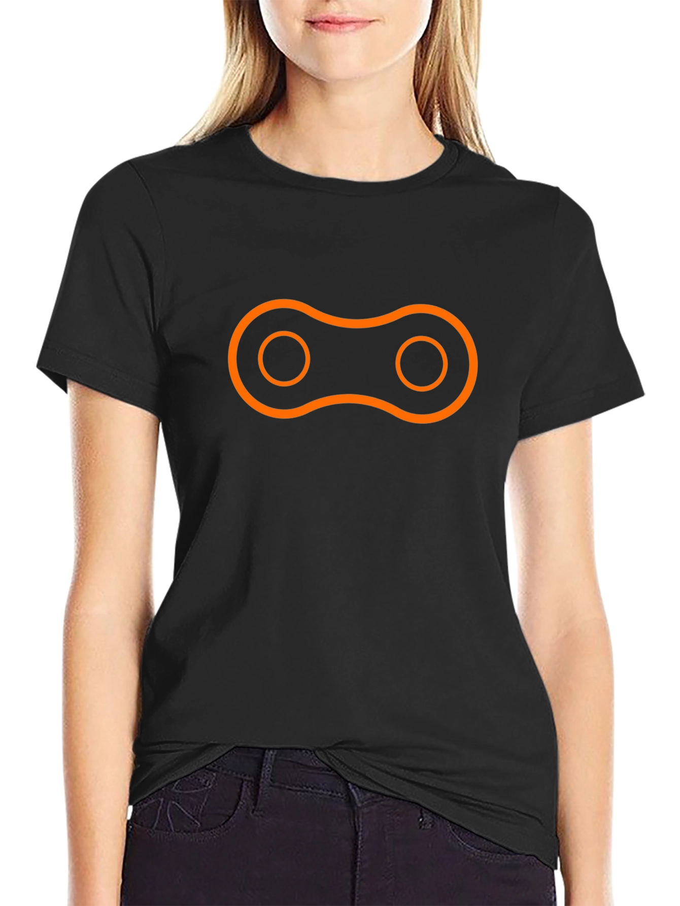 Black T-Shirt with Orange Chain Link Design