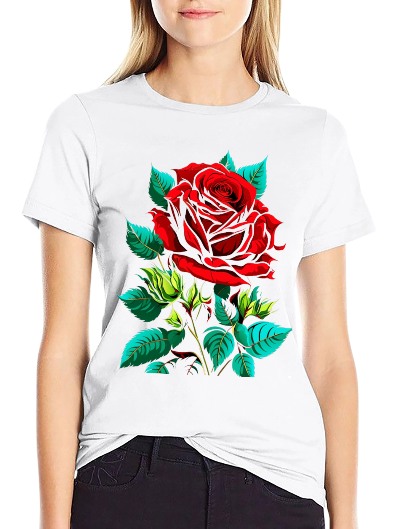Red Rose Graphic T-Shirt - Bold Floral Design