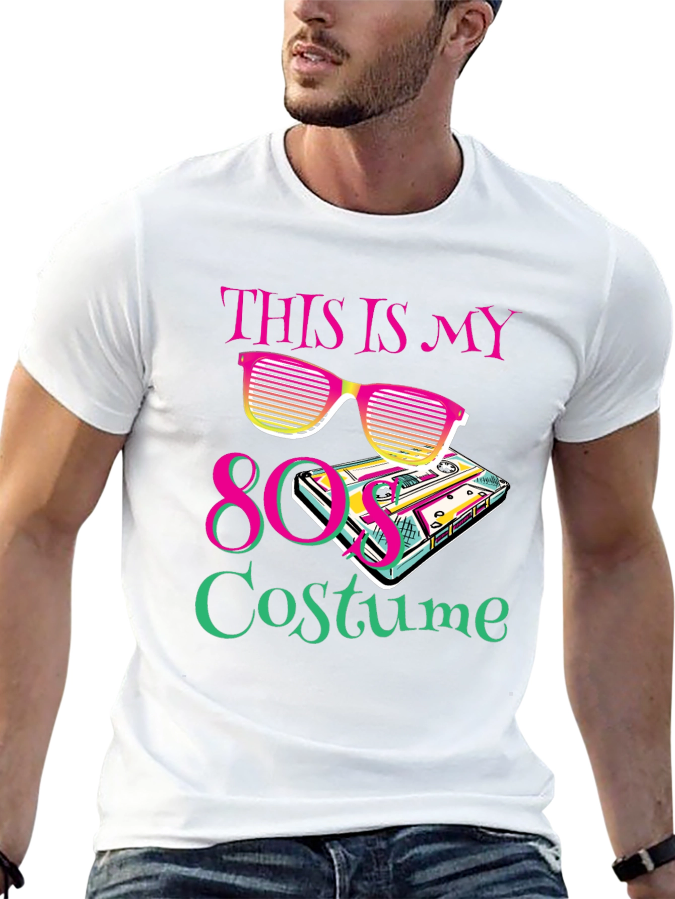 80s Costume Party T-Shirt Retro Cassette Tape Sunglasses
