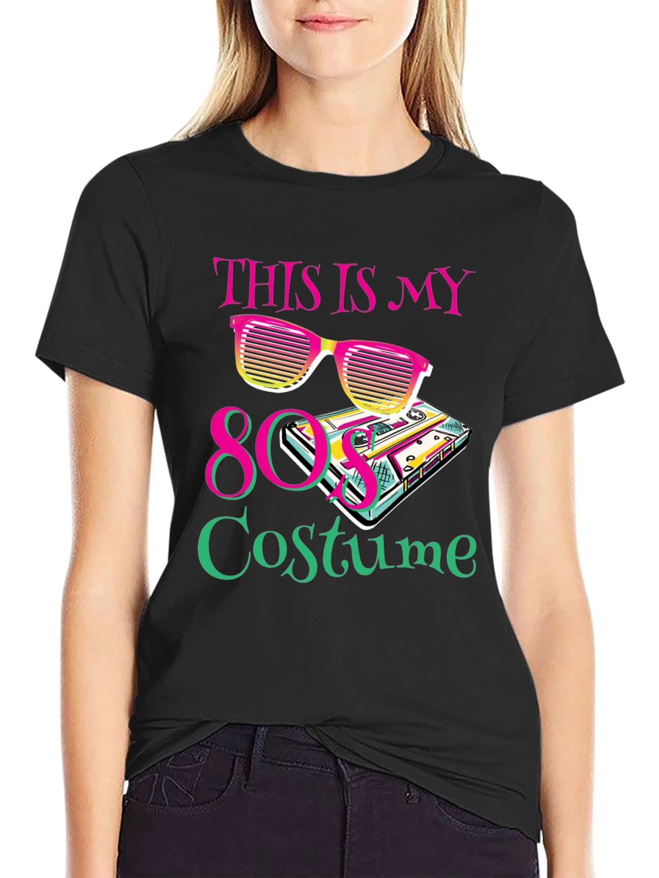 80s Costume Party T-Shirt Retro Cassette Tape Sunglasses