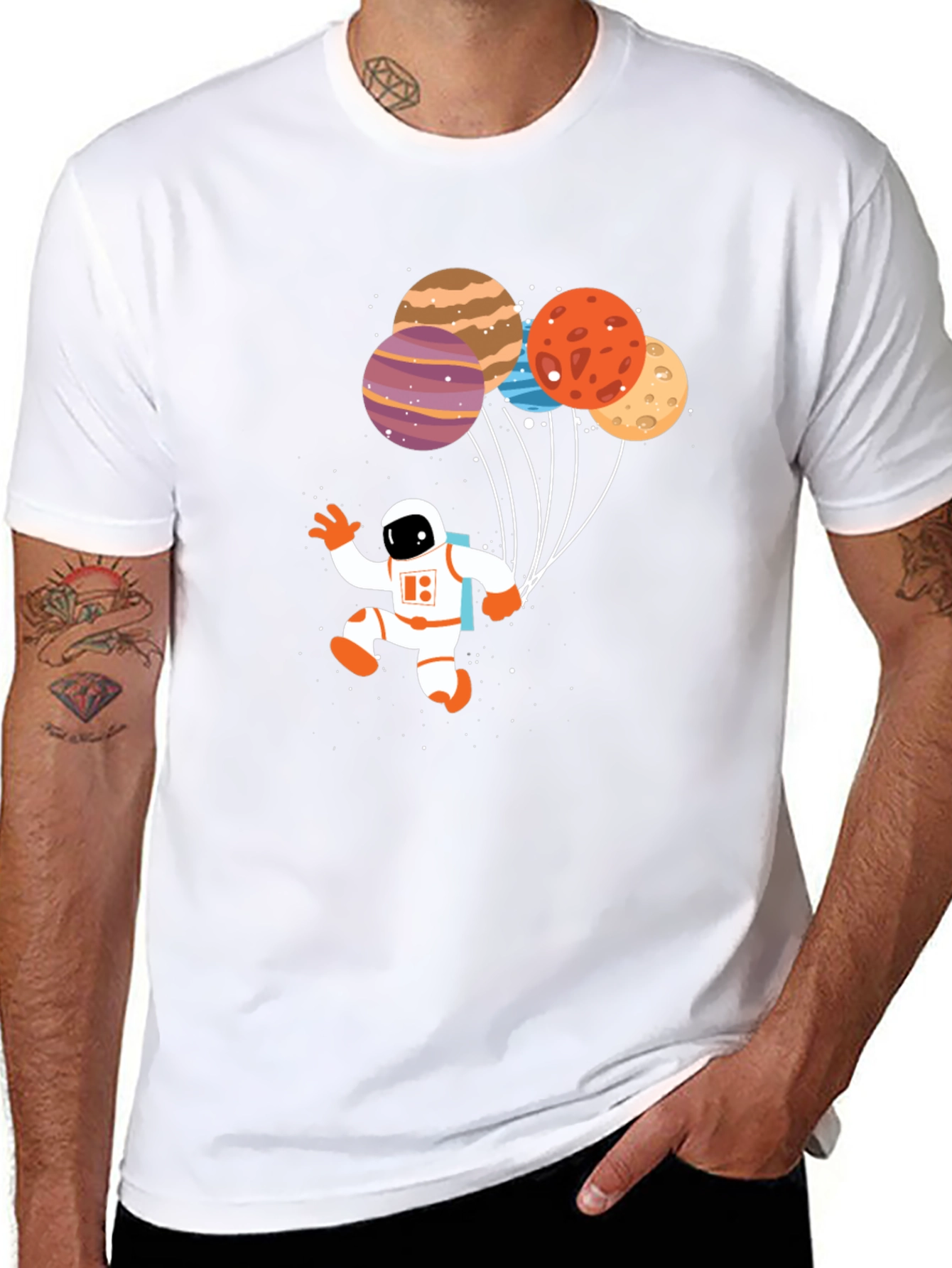 Astronaut Planet Balloons Graphic T-Shirt