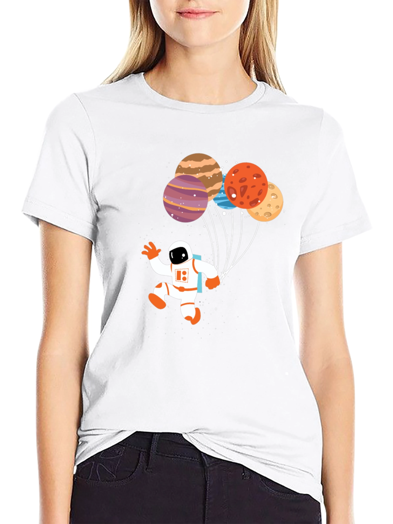 Astronaut Planet Balloons Graphic T-Shirt
