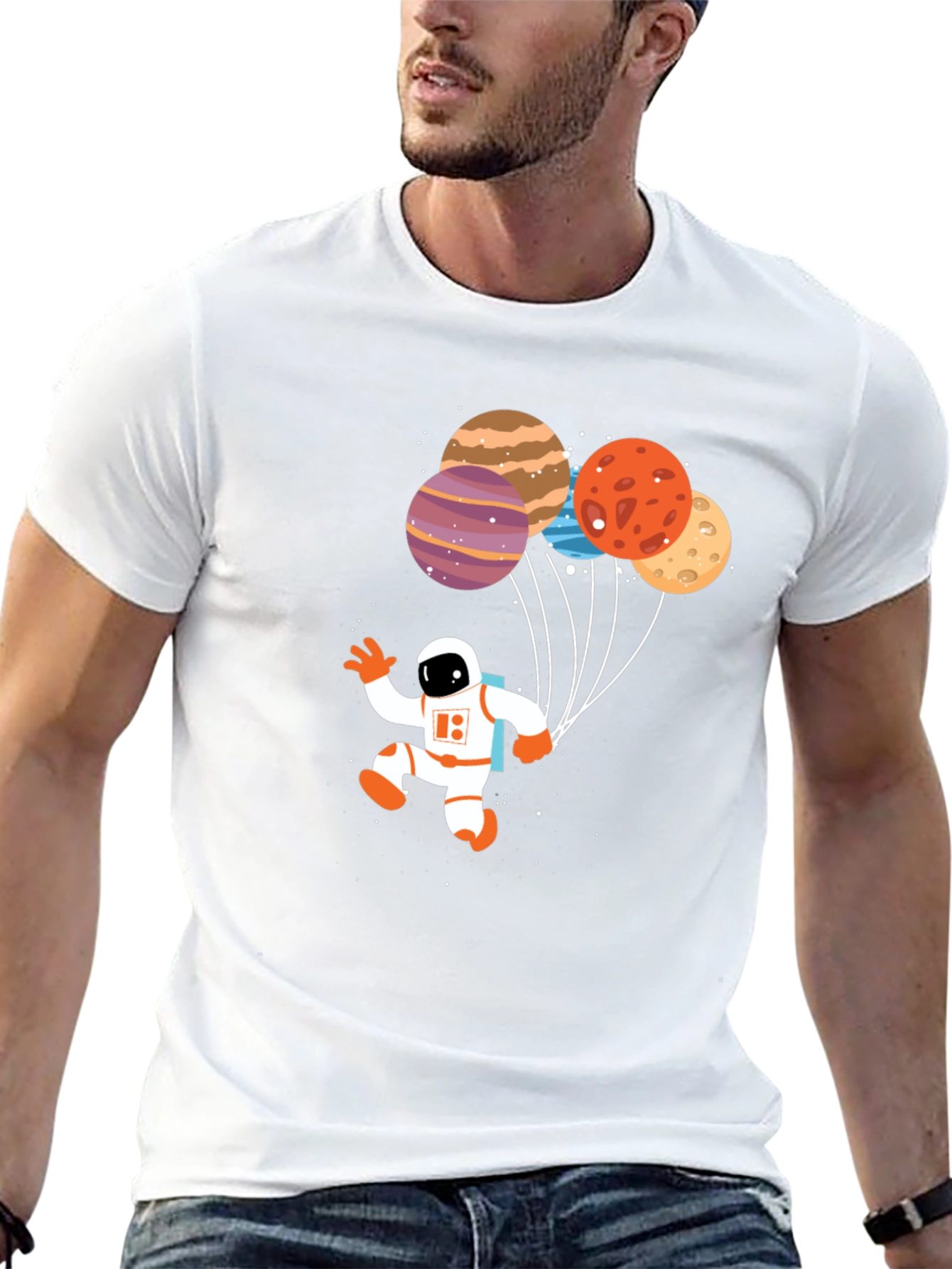 Astronaut Planet Balloons Graphic T-Shirt