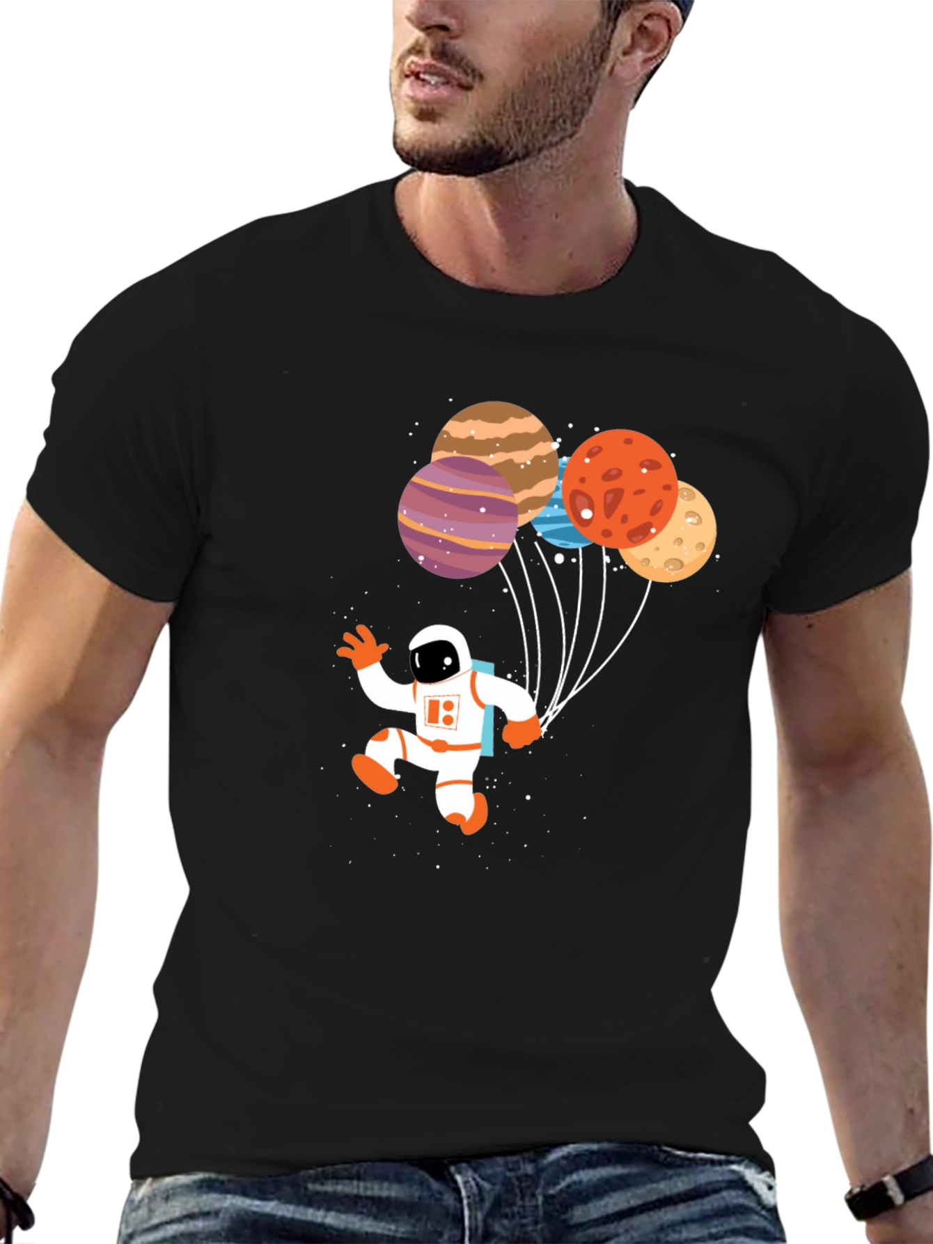 Astronaut Planet Balloons Graphic T-Shirt