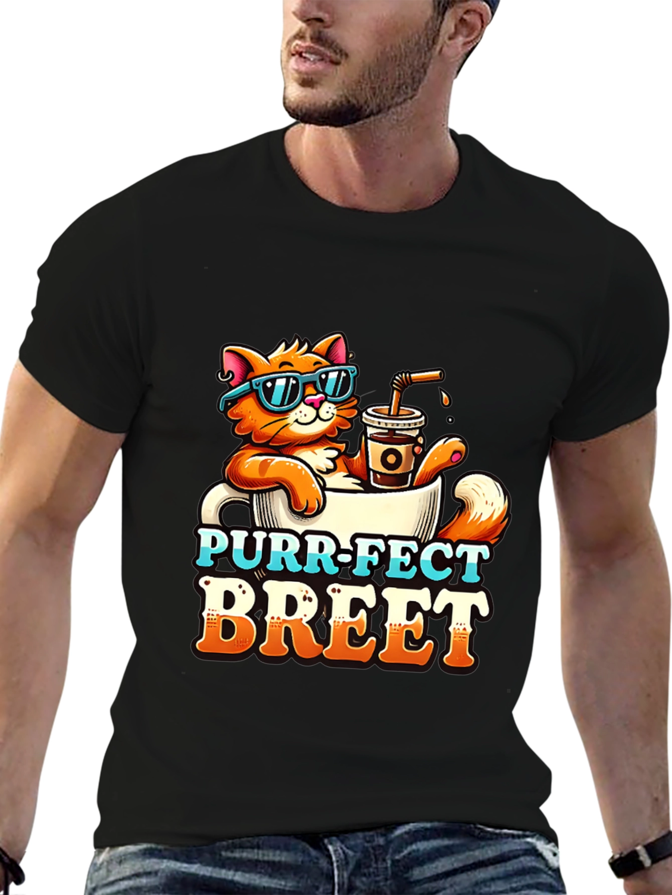 Purr-Fect Brew T-Shirt: Cat Coffee Lover Tee