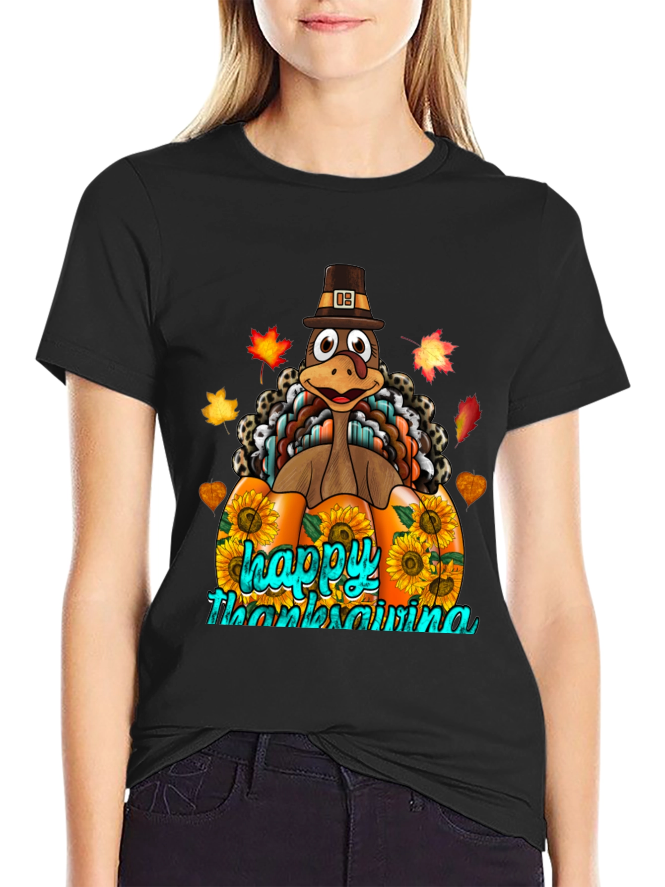Thanksgiving Turkey Pumpkin Graphic T-Shirt