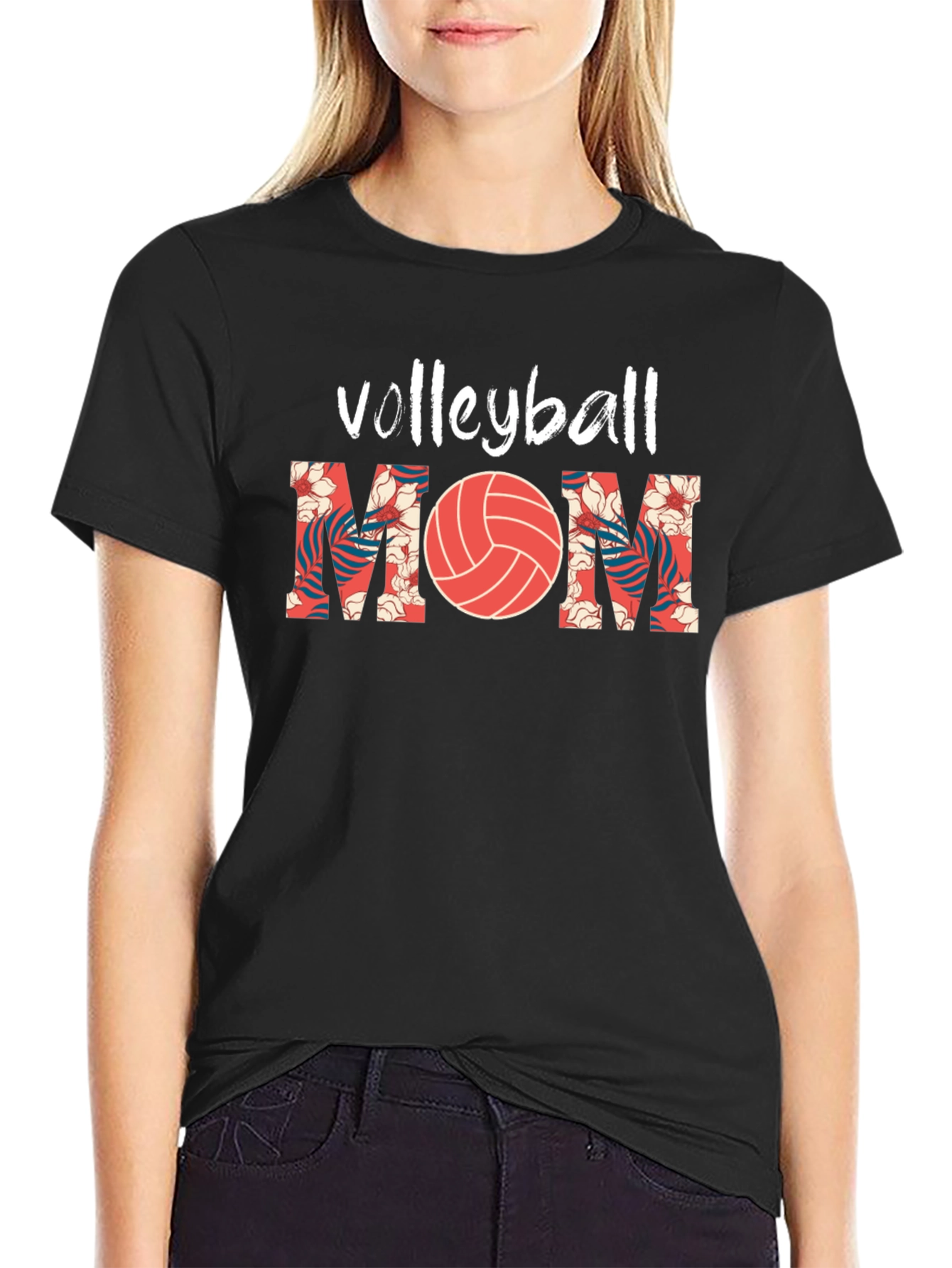 Volleyball Mom Graphic Tee - Floral Design