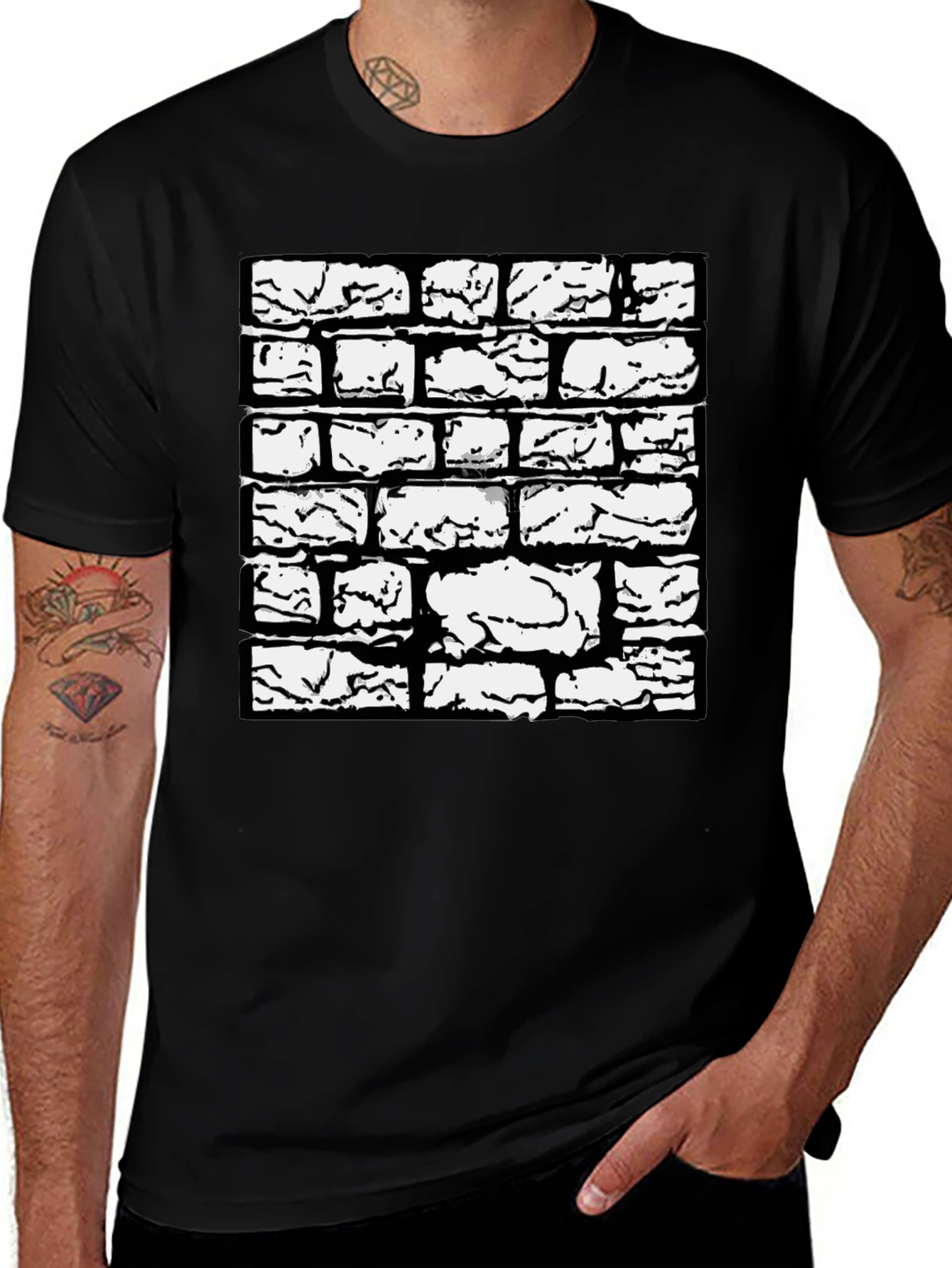 Black Graphic Tee - Brick Wall Design