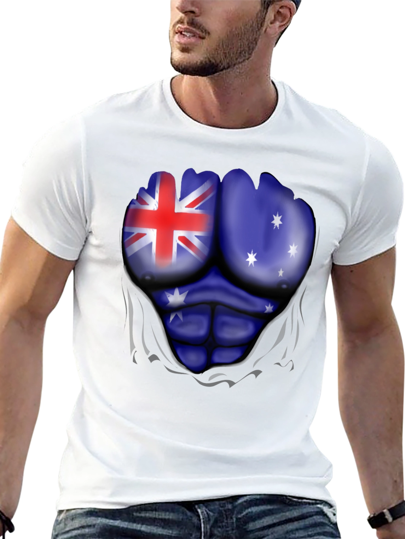 Australian Flag Muscle Print Black T-Shirt