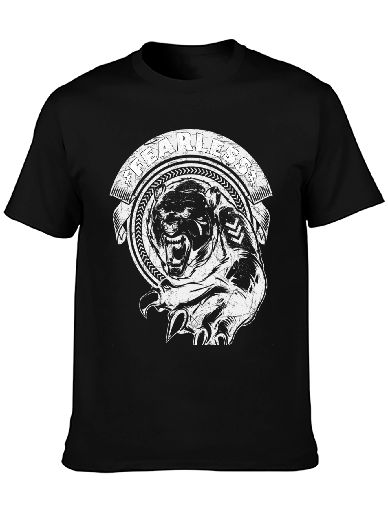 Fearless Bear Graphic Tee - Black Cotton T-Shirt