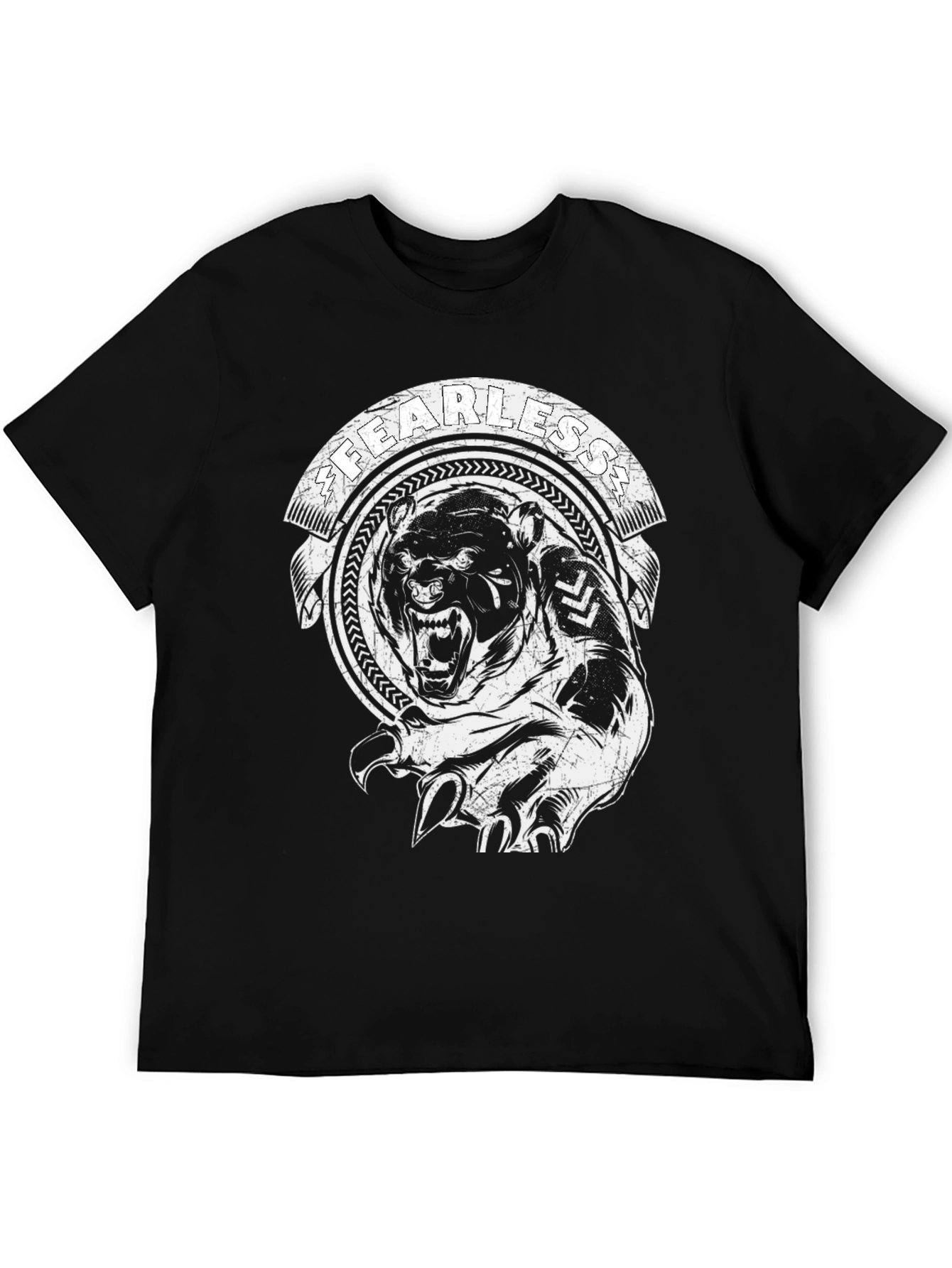 Fearless Bear Graphic Tee - Black Cotton T-Shirt