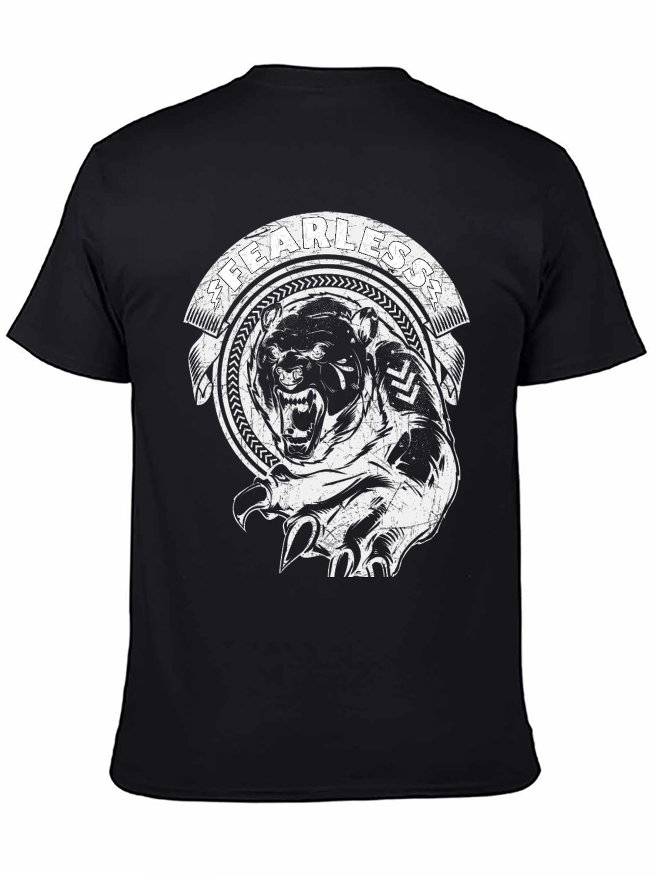 Fearless Bear Graphic Tee - Black Cotton T-Shirt