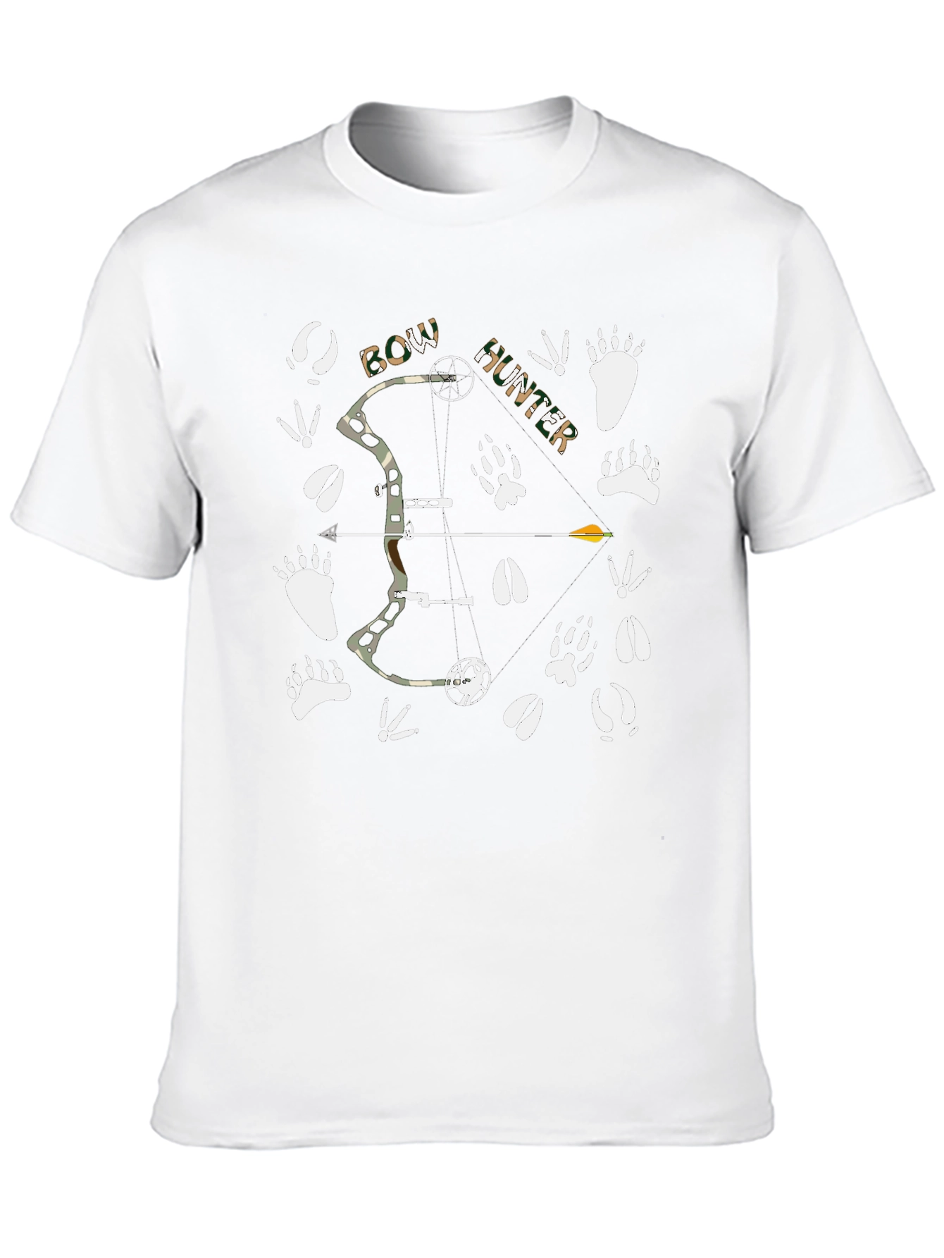 Bow Hunter T-Shirt: Camo Bow Animal Tracks Graphic Tee