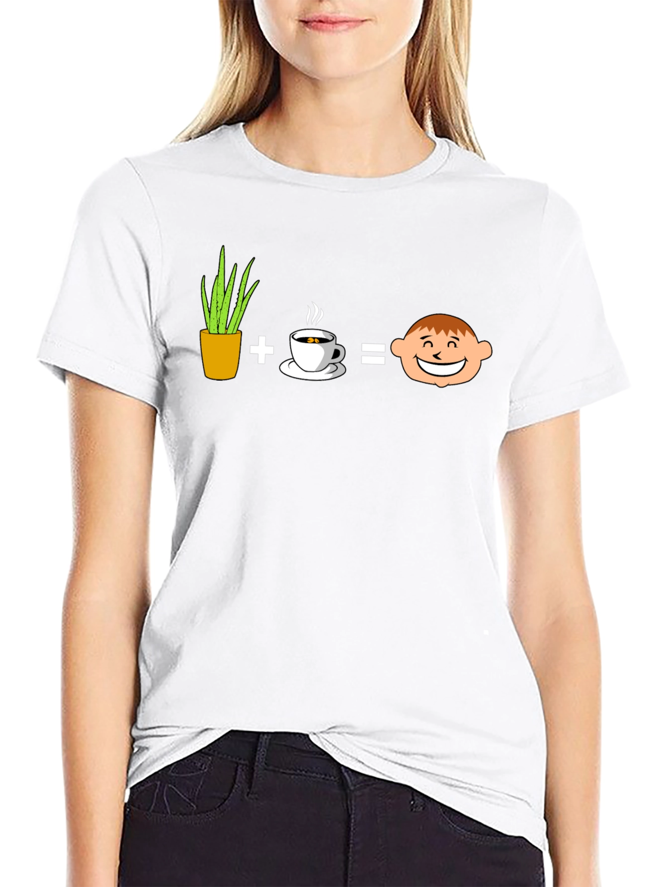 Plant Coffee Equals Happy Face Graphic T-Shirt