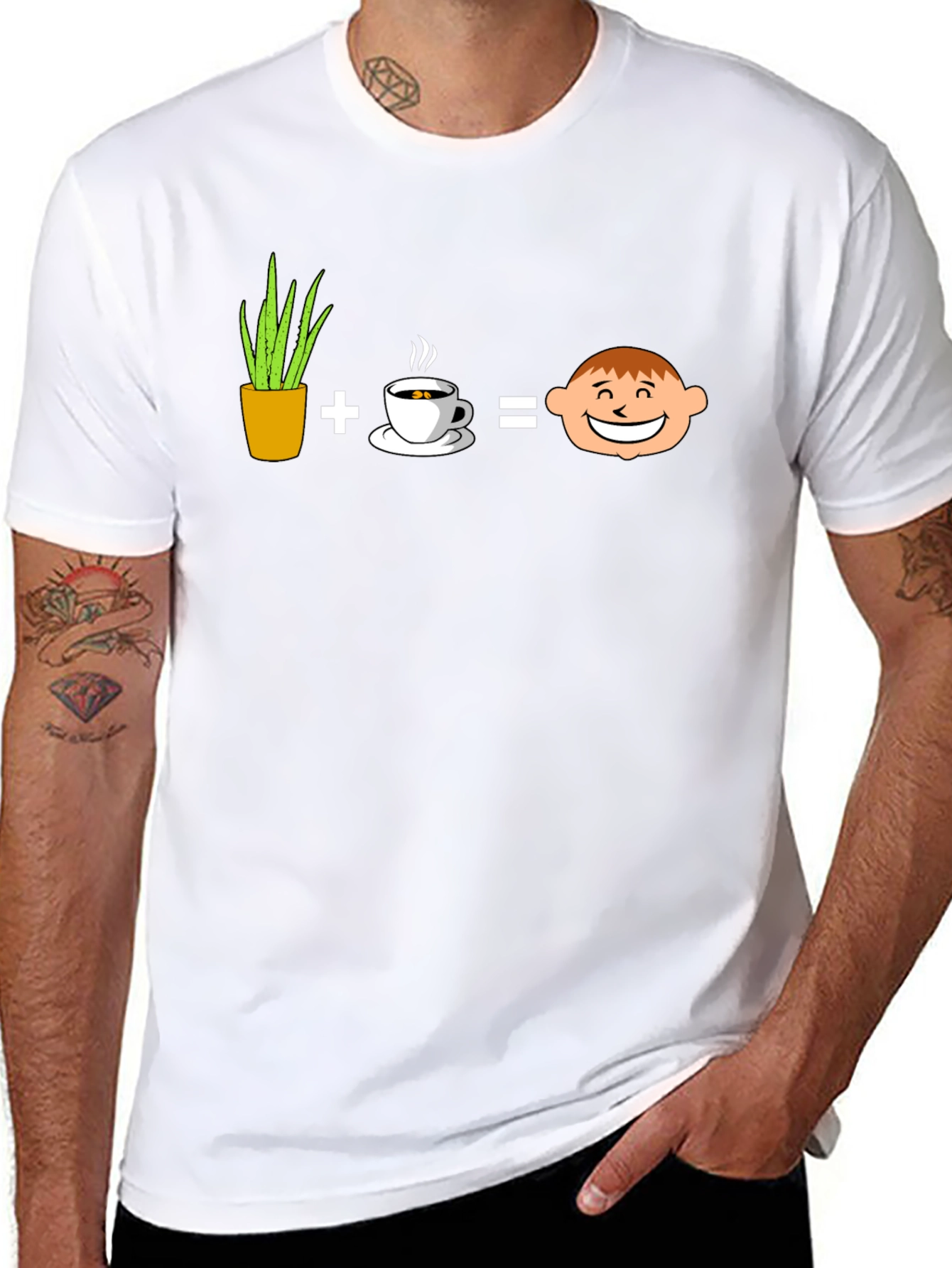 Plant Coffee Equals Happy Face Graphic T-Shirt