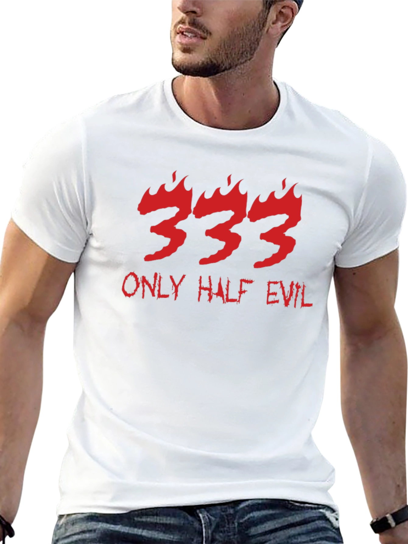 333 Only Half Evil Graphic Print Black T-Shirt