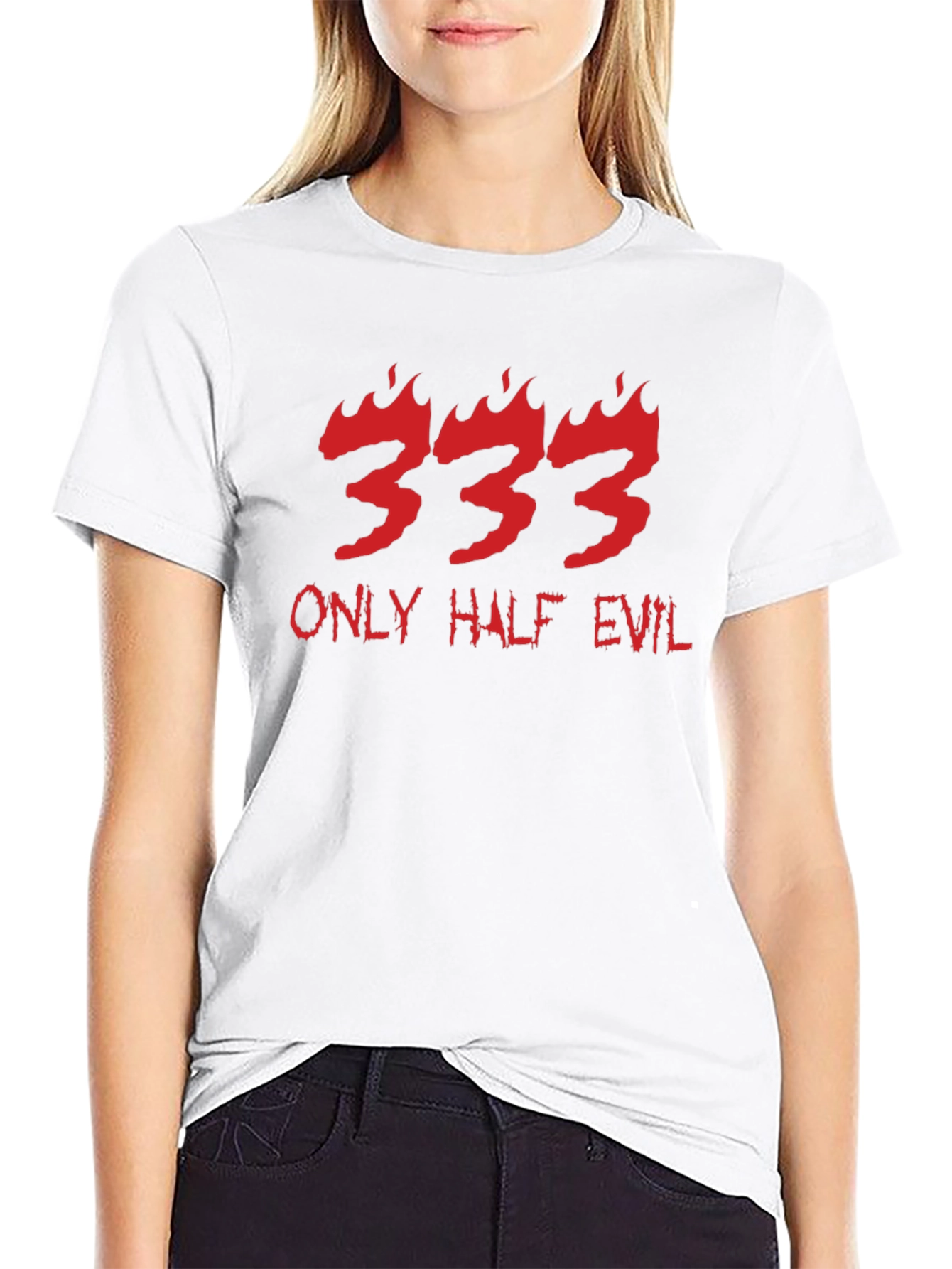 333 Only Half Evil Graphic Print Black T-Shirt