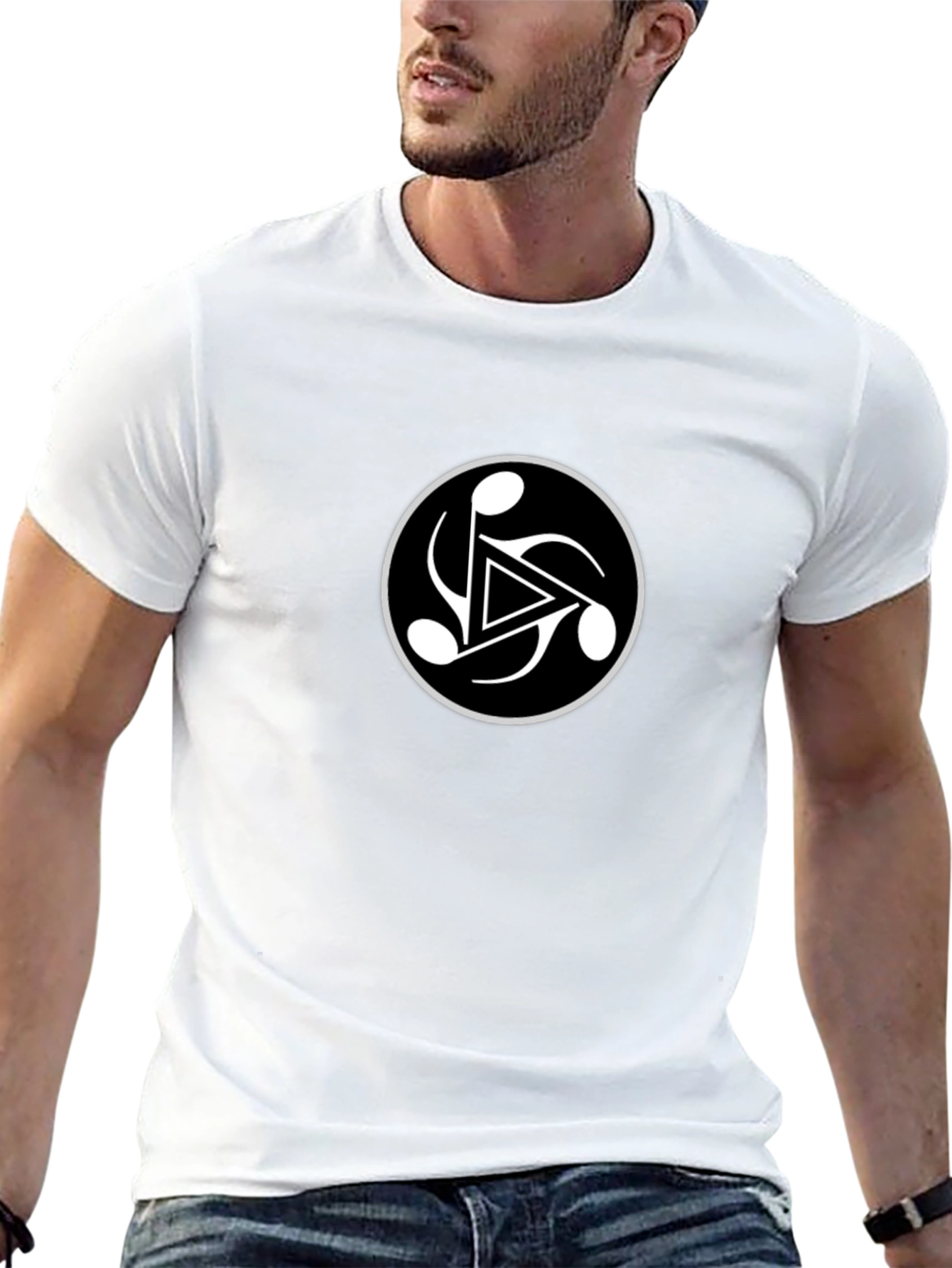Black Tee with Abstract Symbol Circle Graphic