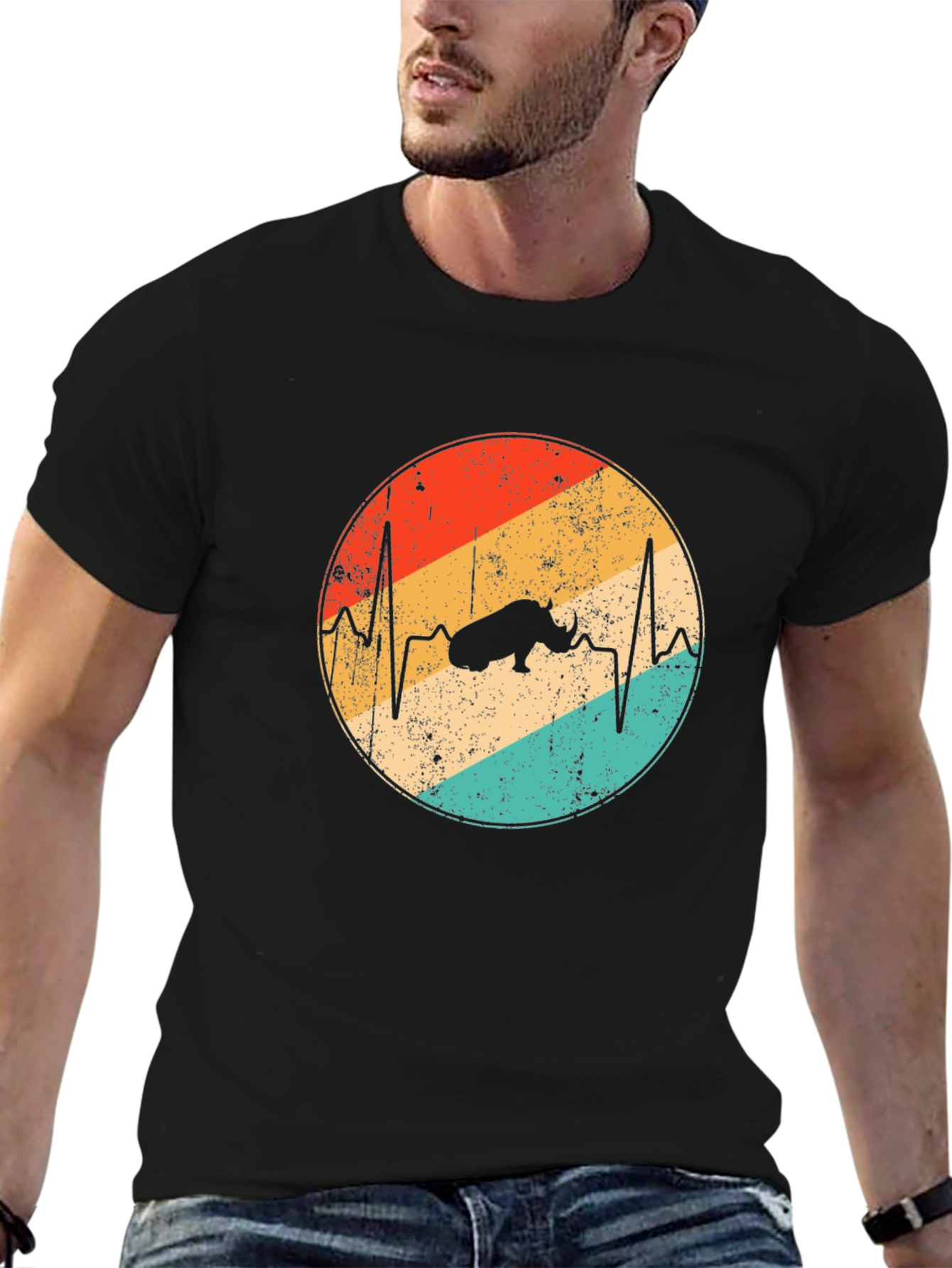 Retro Rhino Heartbeat Graphic Tee