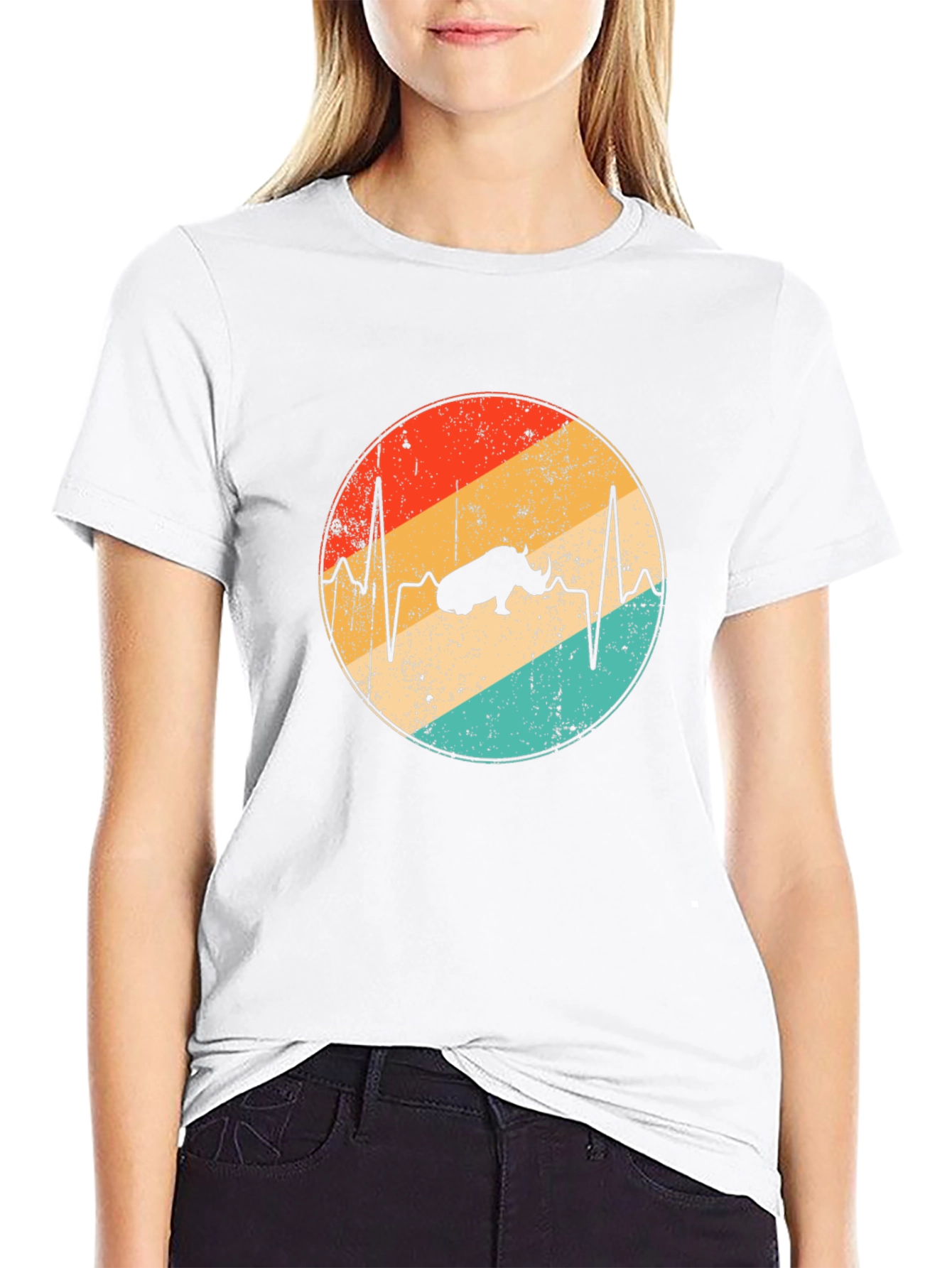 Retro Rhino Heartbeat Graphic Tee