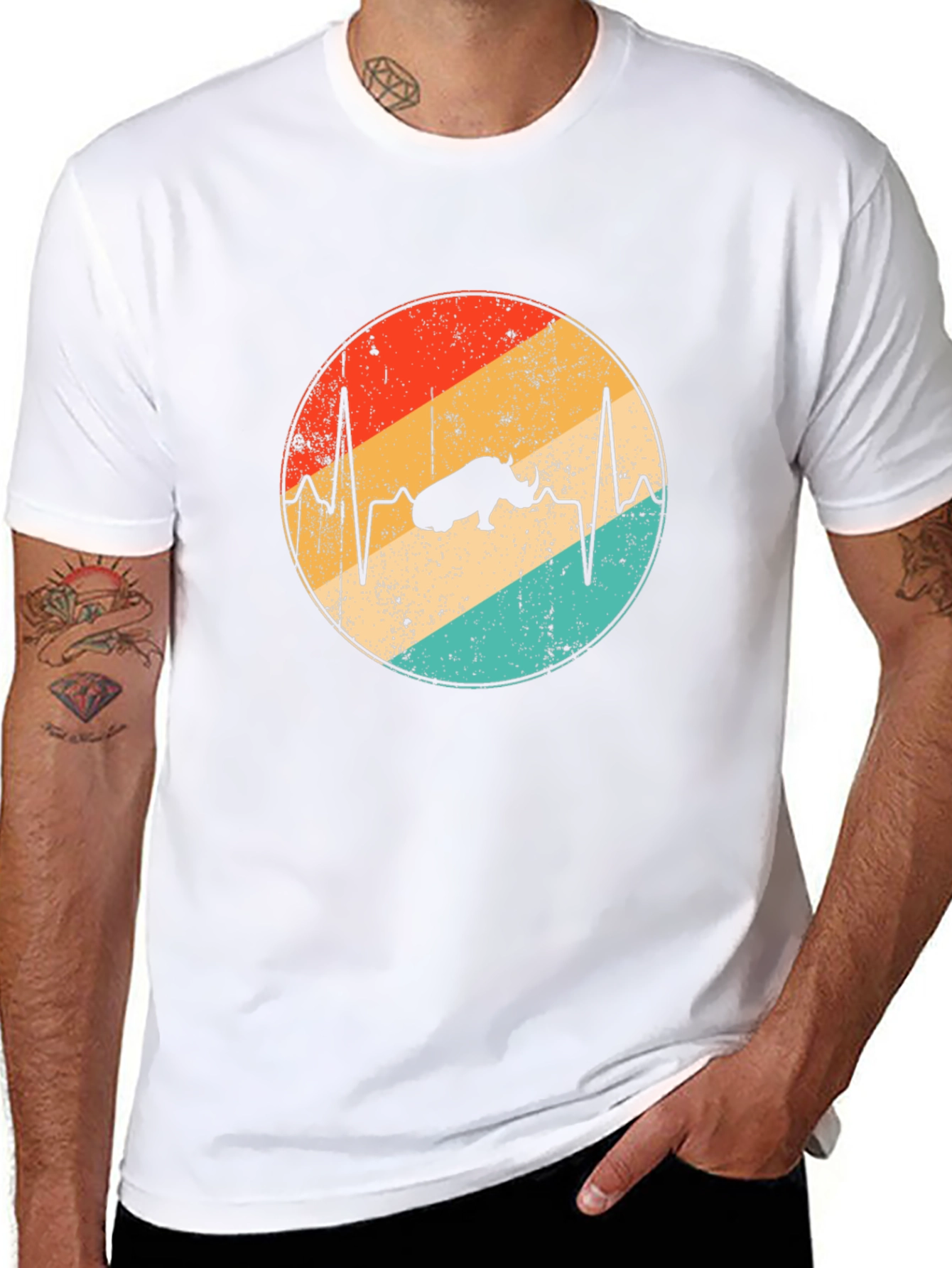 Retro Rhino Heartbeat Graphic Tee