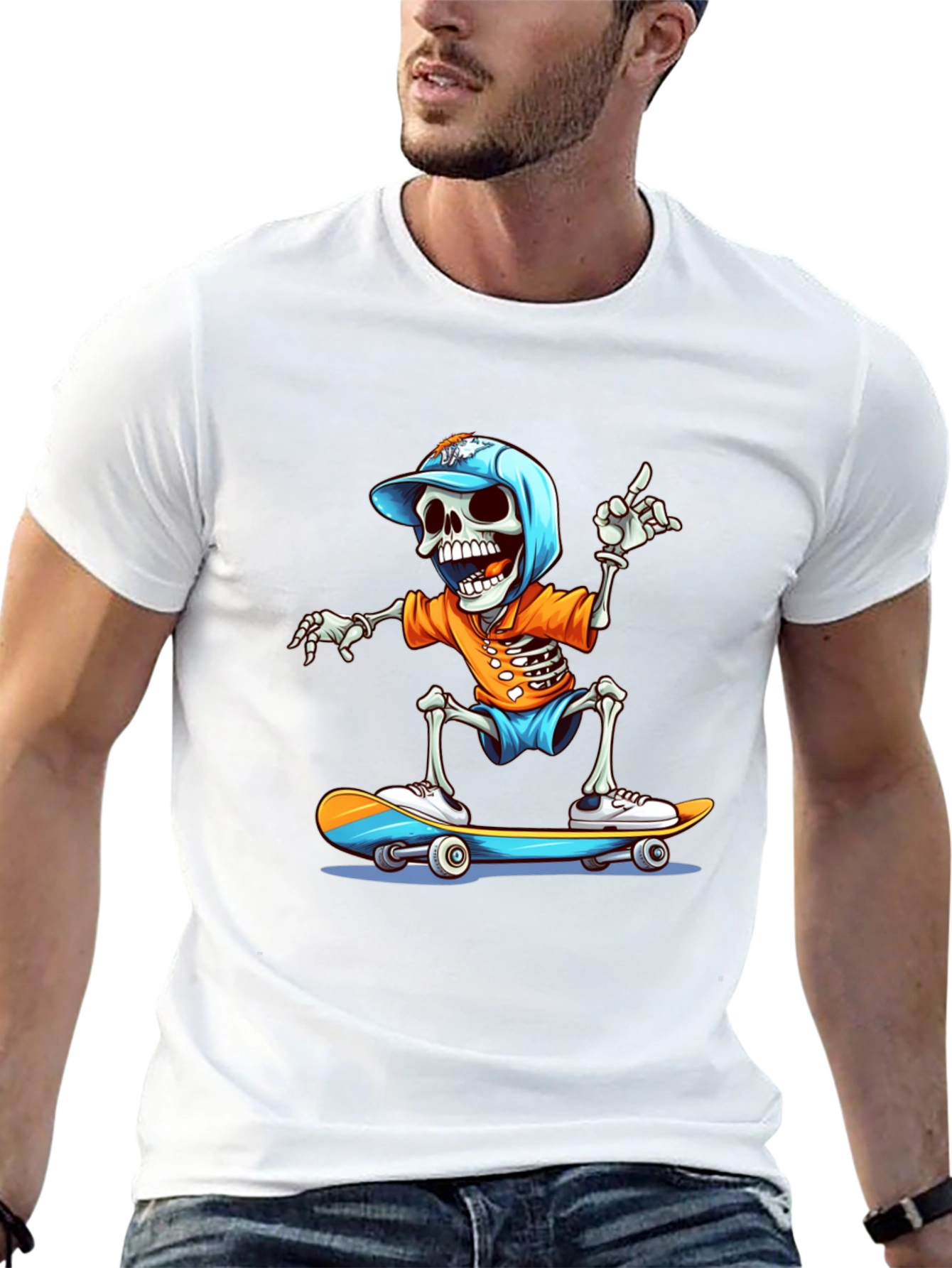 Skateboarding Skeleton Graphic Tee - Cool & Casual