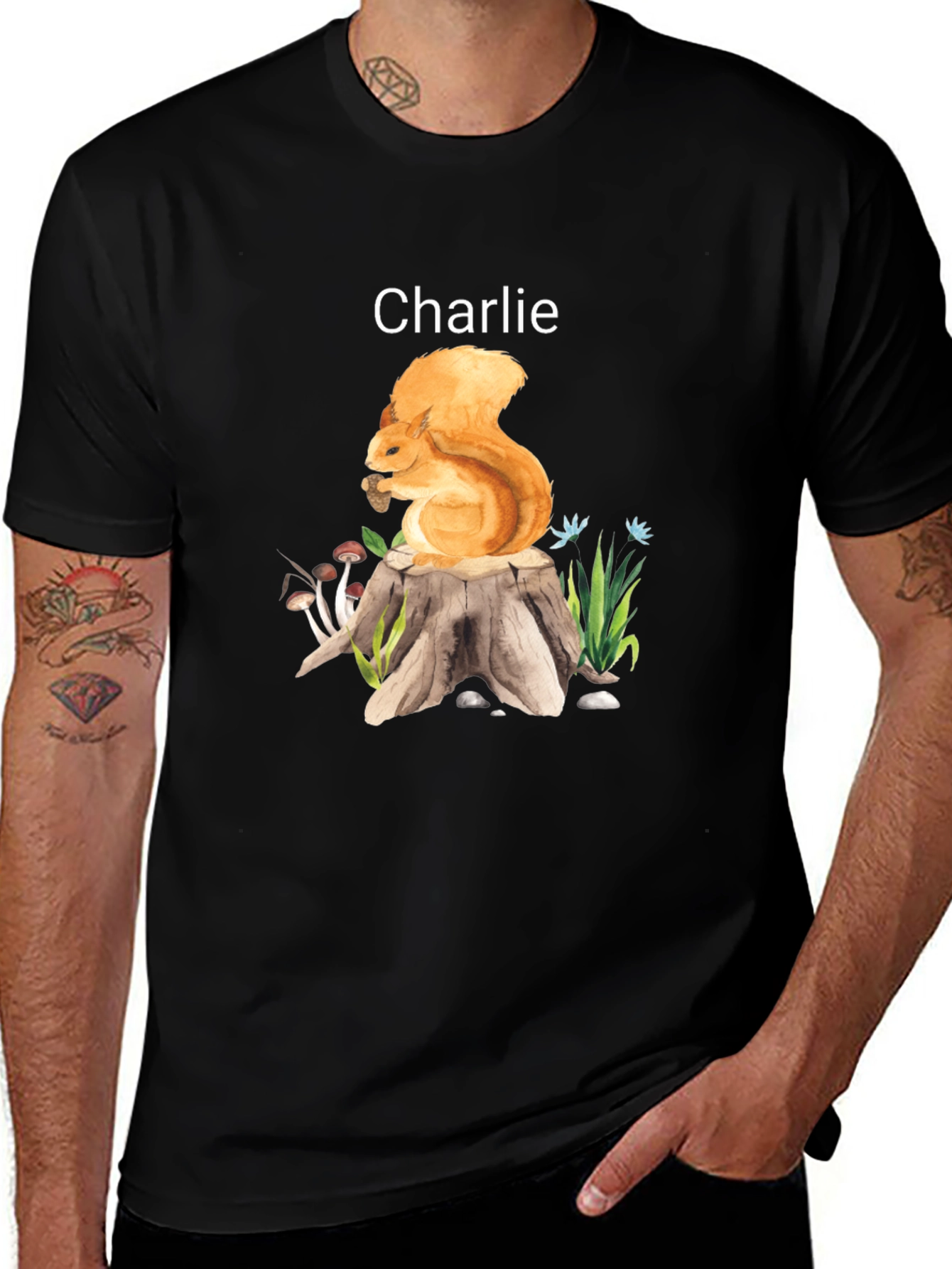 Squirrel on Stump Tee - Personalized Name Shirt