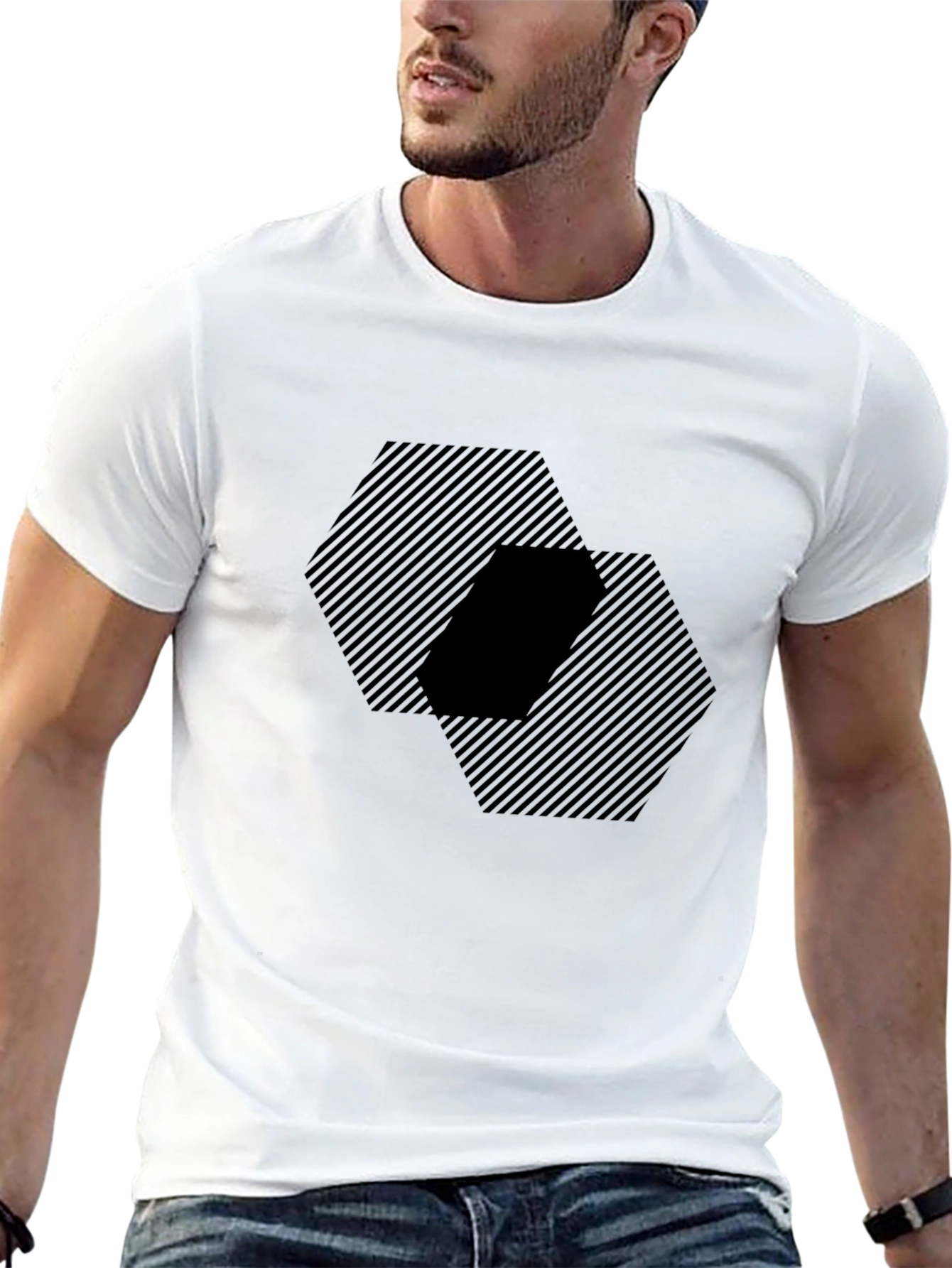 Striking Hexagon Patterned Black Tee