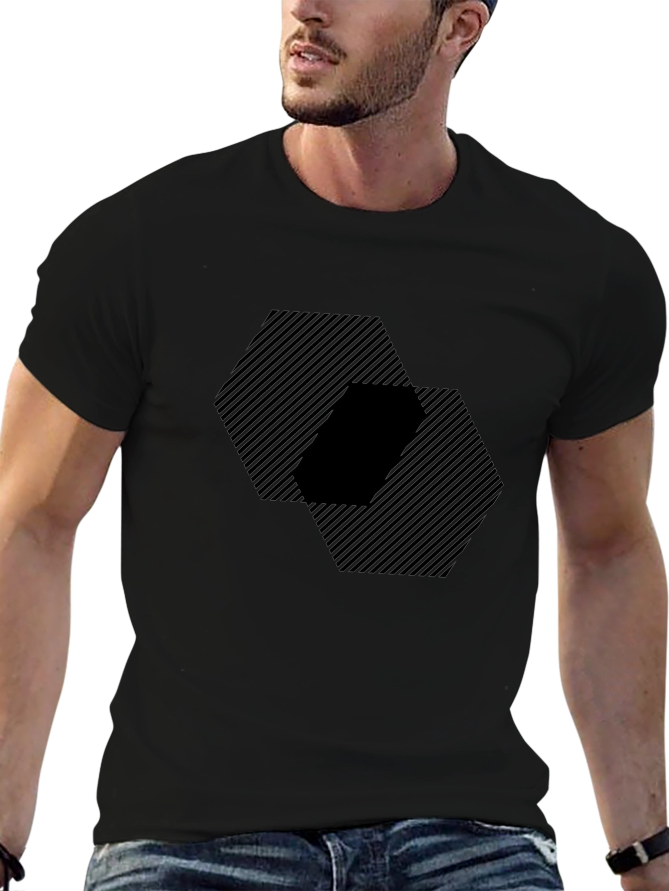 Striking Hexagon Patterned Black Tee