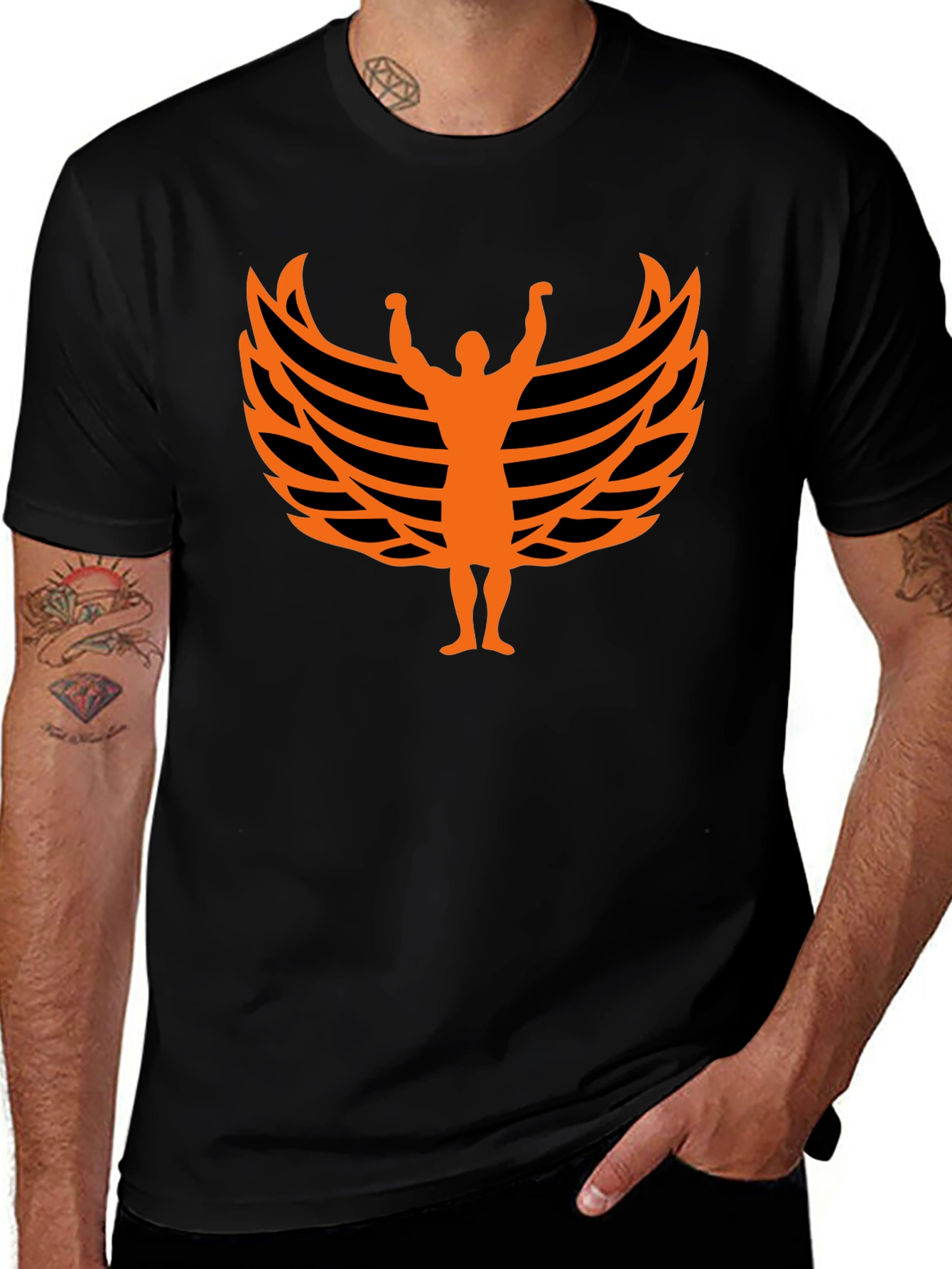 Orange Wings Graphic Black T-Shirt