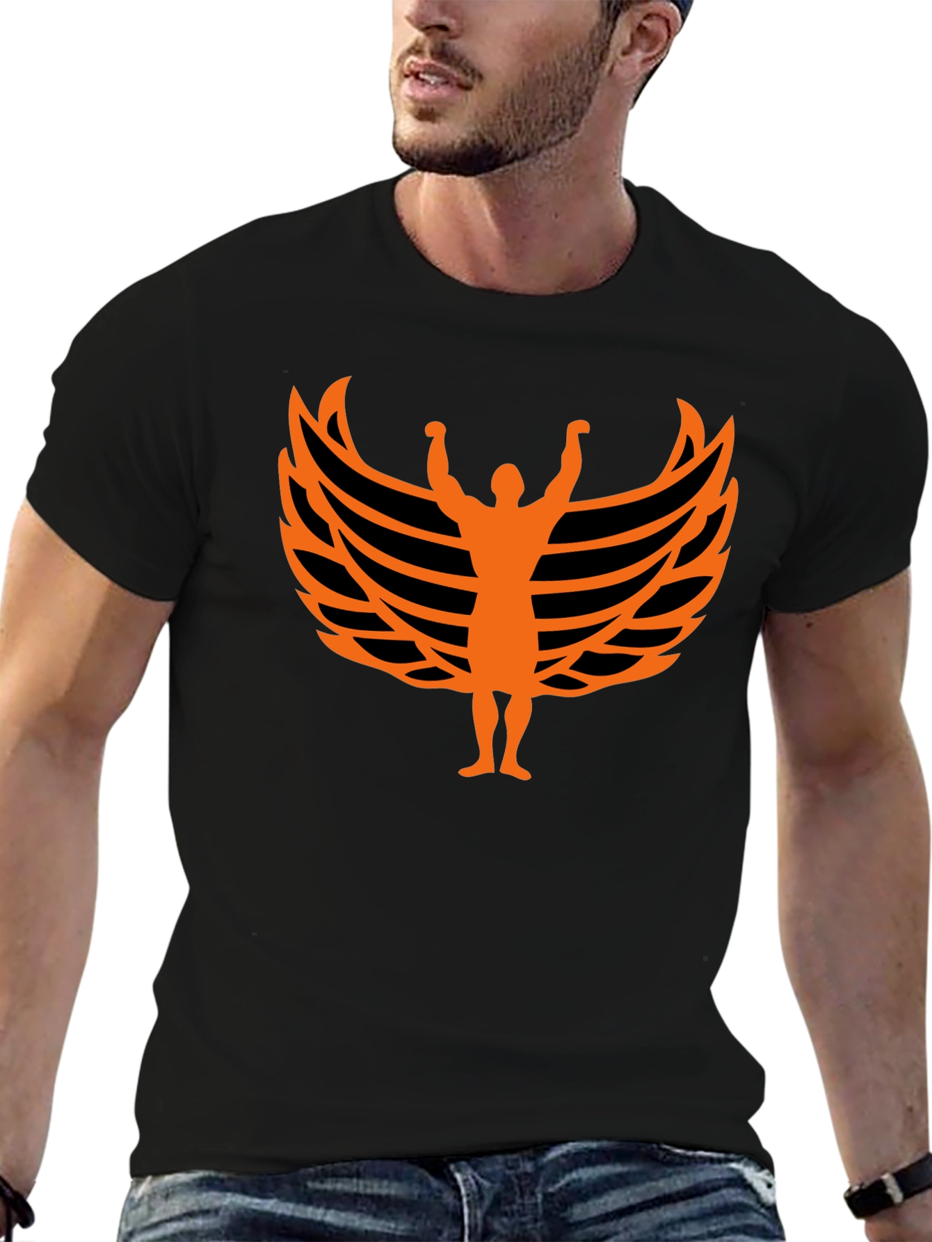 Orange Wings Graphic Black T-Shirt