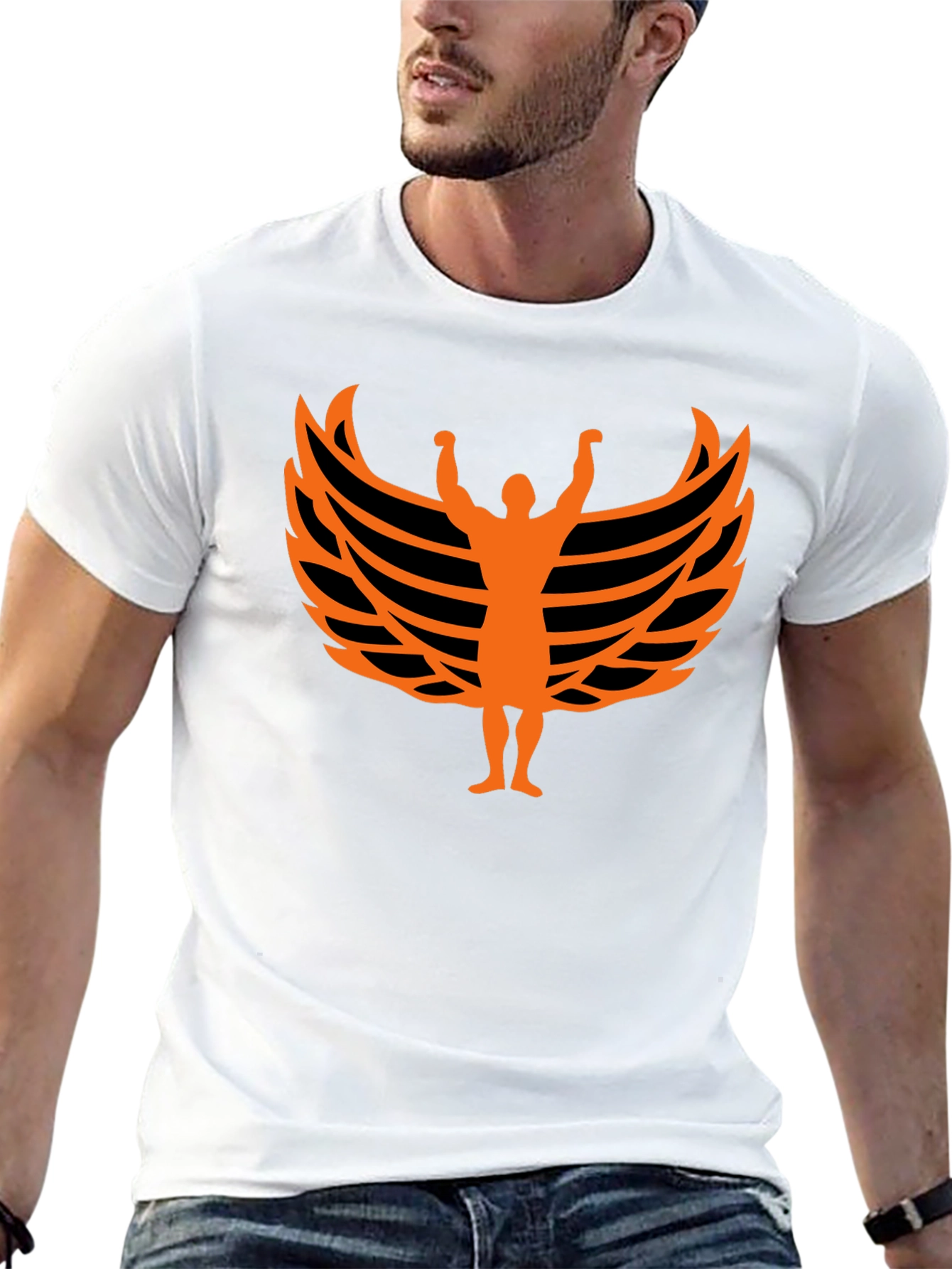 Orange Wings Graphic Black T-Shirt