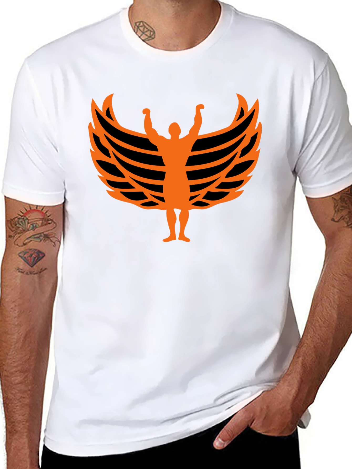 Orange Wings Graphic Black T-Shirt