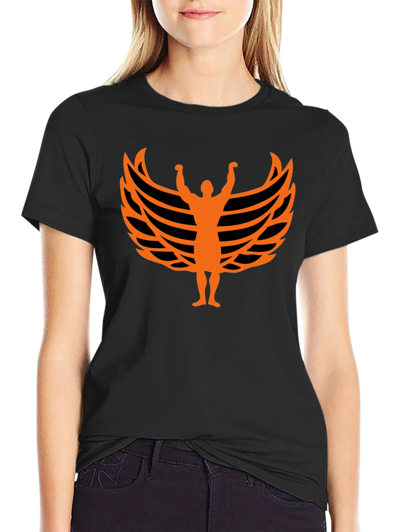 Orange Wings Graphic Black T-Shirt