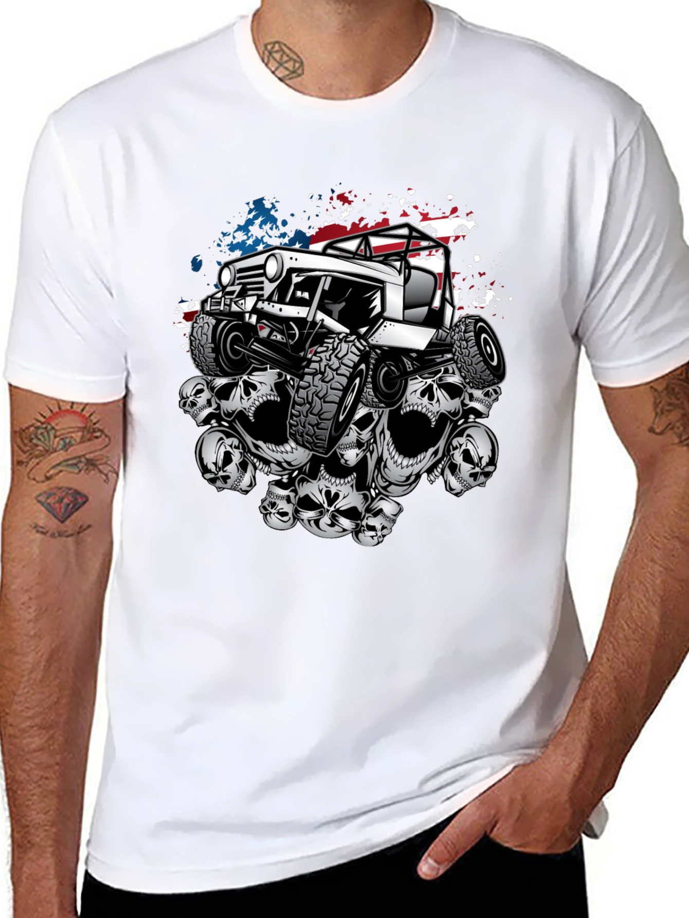 Skull Jeep Patriotic Mens T-Shirt