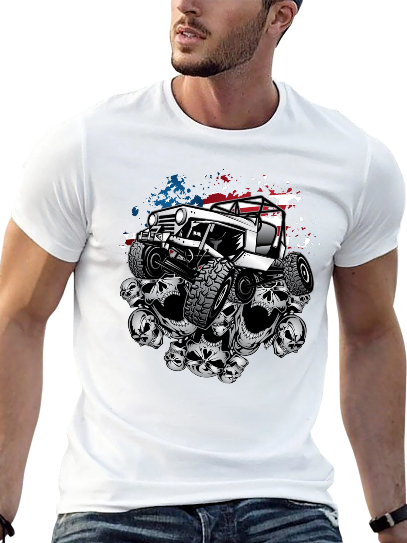 Skull Jeep Patriotic Mens T-Shirt