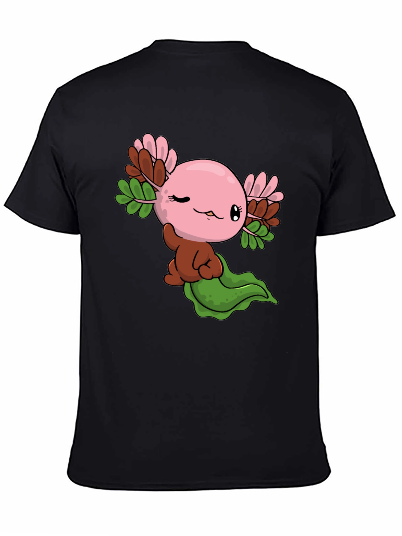 Cute Axolotl Cartoon Black T-Shirt