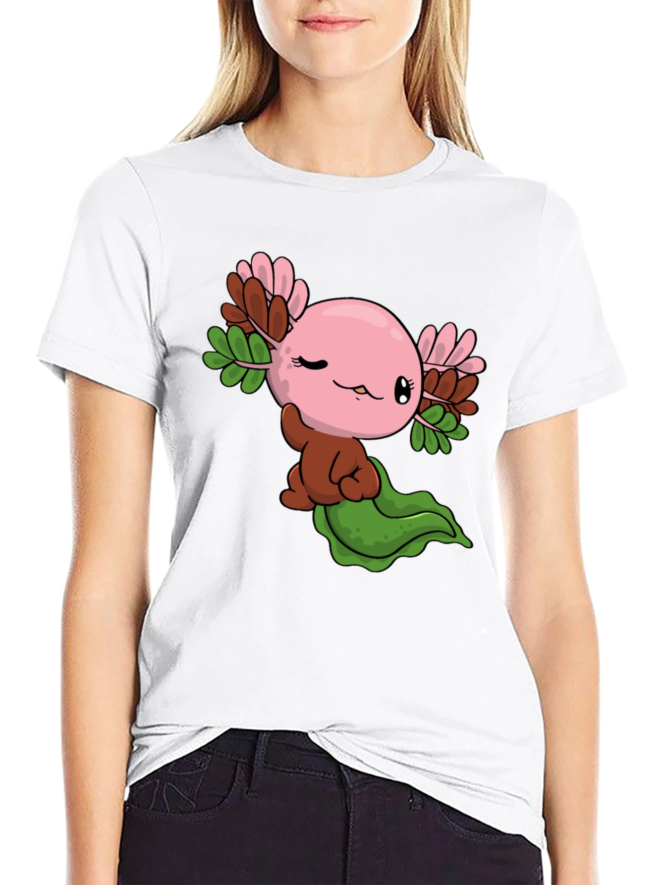 Cute Axolotl Cartoon Black T-Shirt