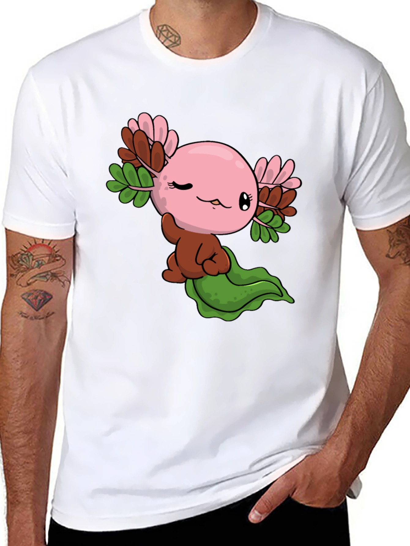 Cute Axolotl Cartoon Black T-Shirt