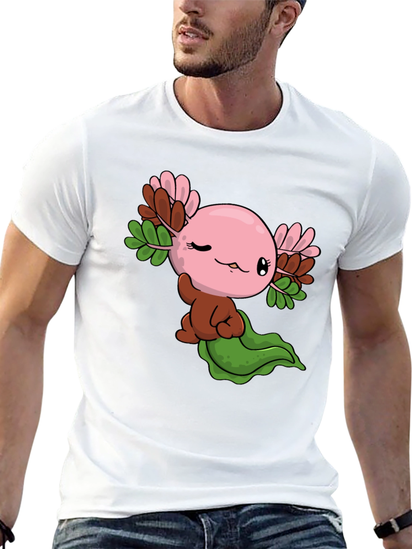 Cute Axolotl Cartoon Black T-Shirt
