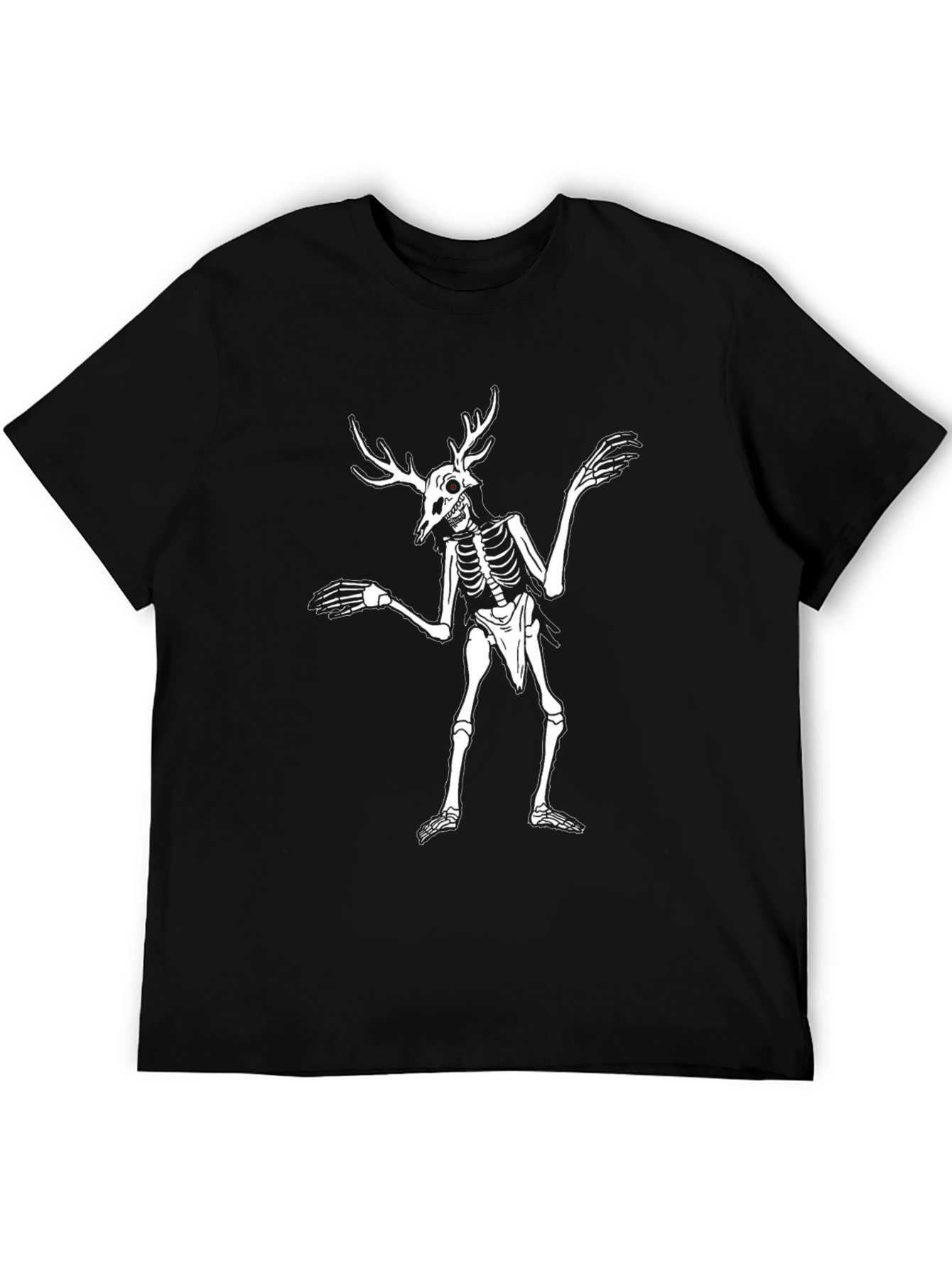 Skeleton Deer Antler Graphic T-Shirt - Black