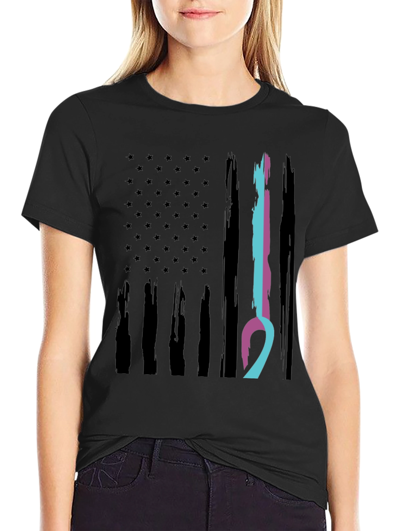 American Flag Ribbon Graphic T-Shirt
